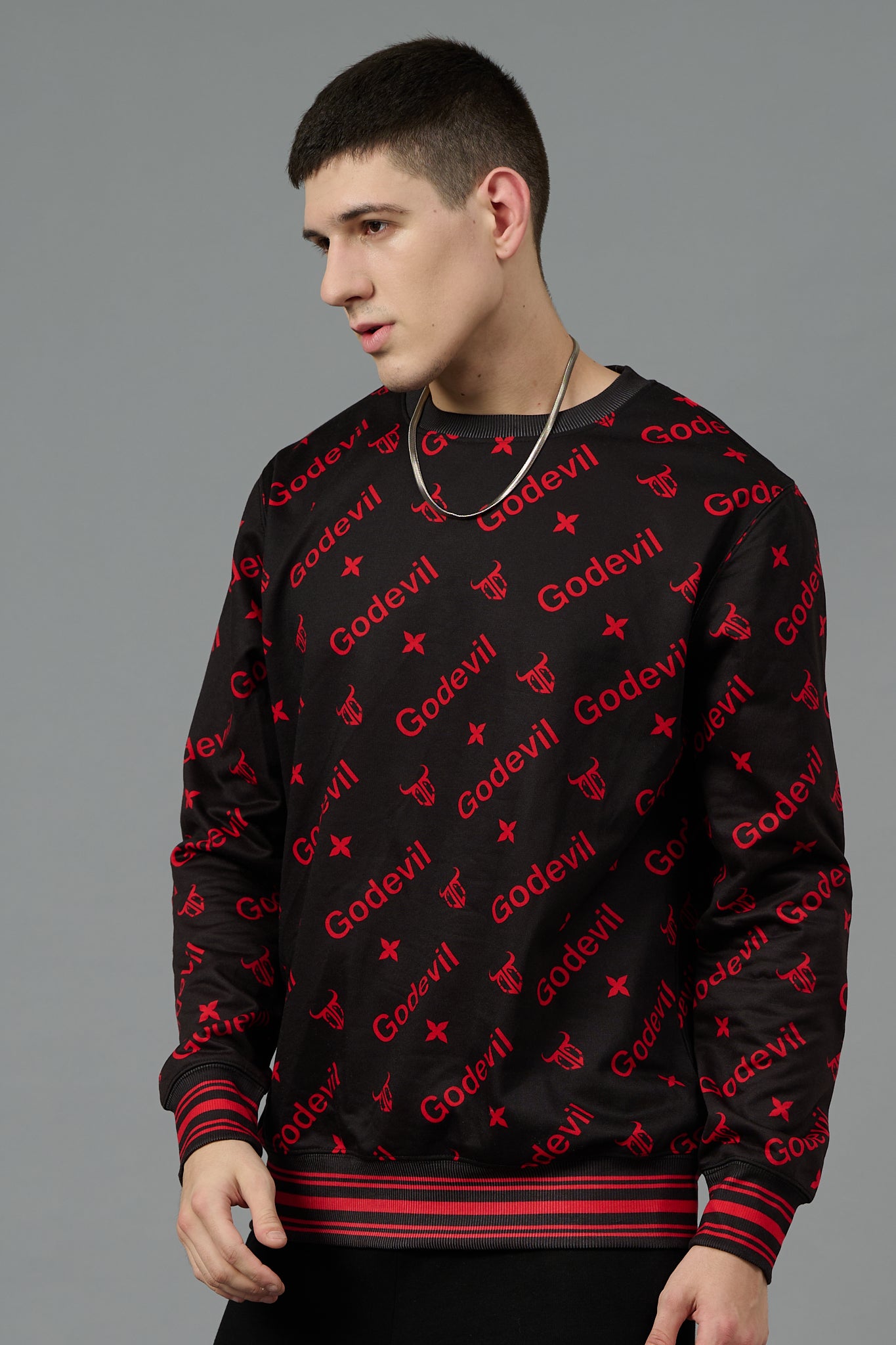 Go Devil All Over Print Red  Black Sweatshirt for Men