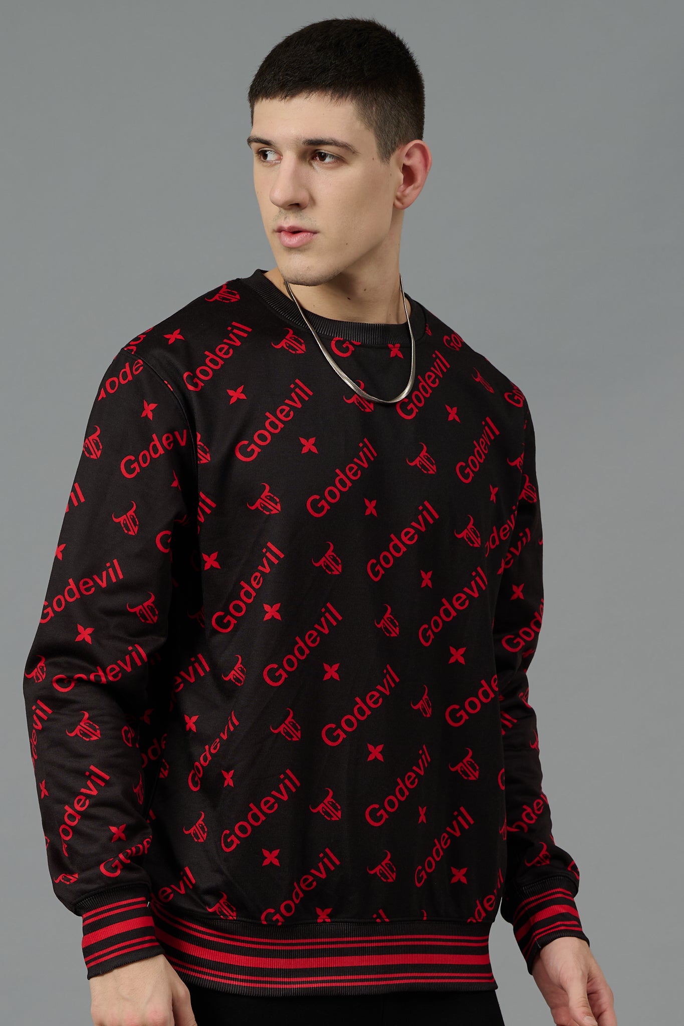 Go Devil All Over Print Red  Black Sweatshirt for Men