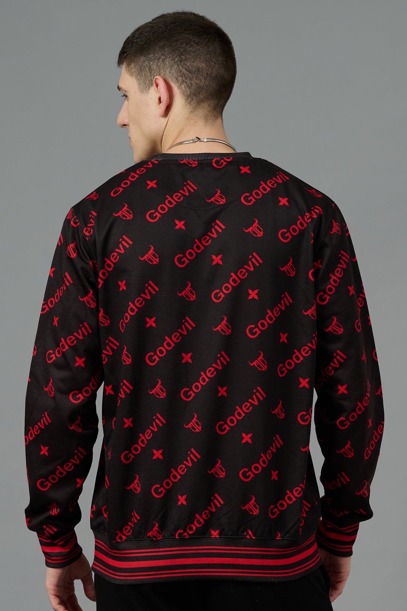 Go Devil All Over Print Red  Black Sweatshirt for Men