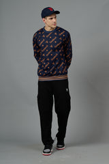 Go Devil All Over Print Orange Dark Blue Sweatshirt for Men