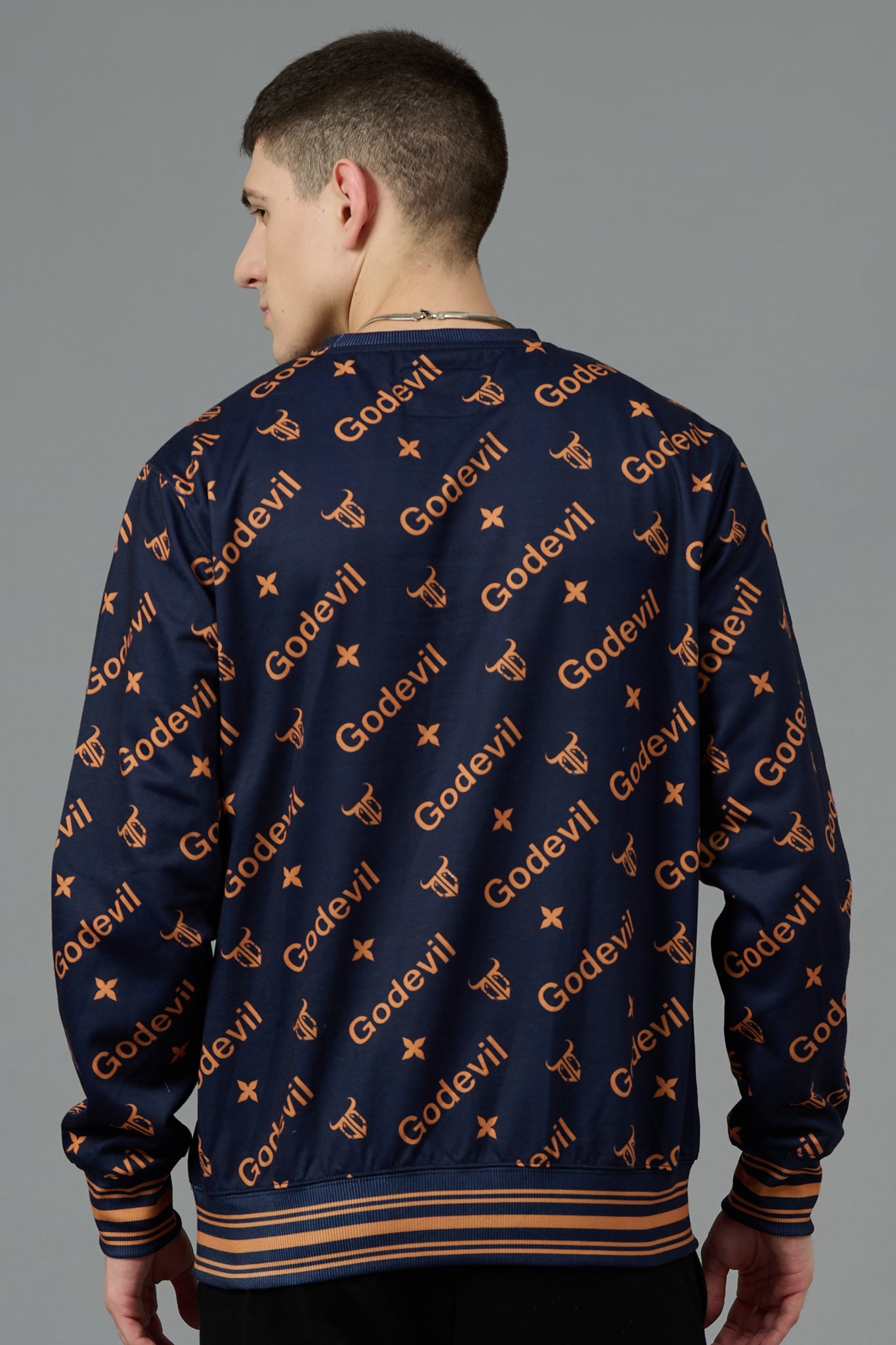 Go Devil All Over Print Orange Dark Blue Sweatshirt for Men