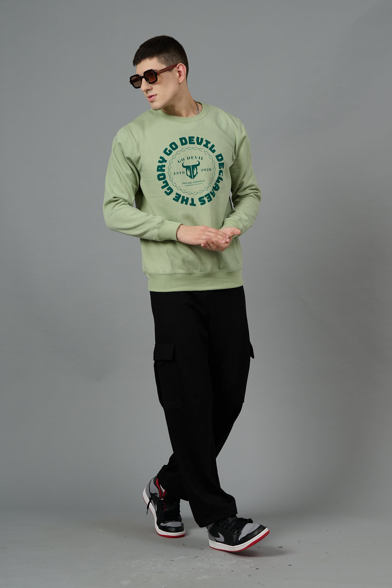 Go Devil Logo Printed Green Sweatshirt for Men