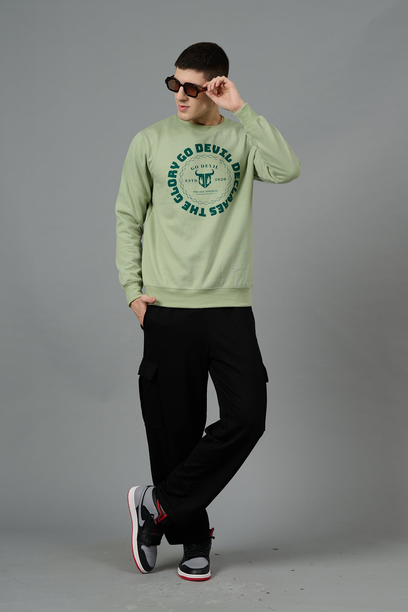 Go Devil Logo Printed Green Sweatshirt for Men