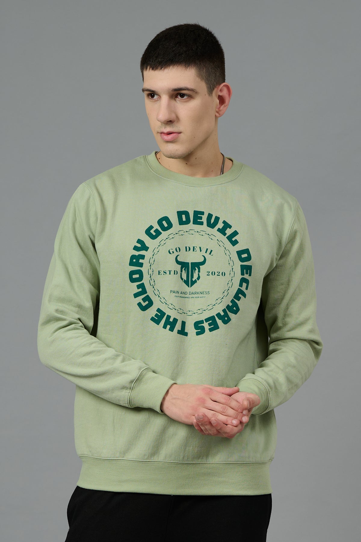 Go Devil Logo Printed Green Sweatshirt for Men