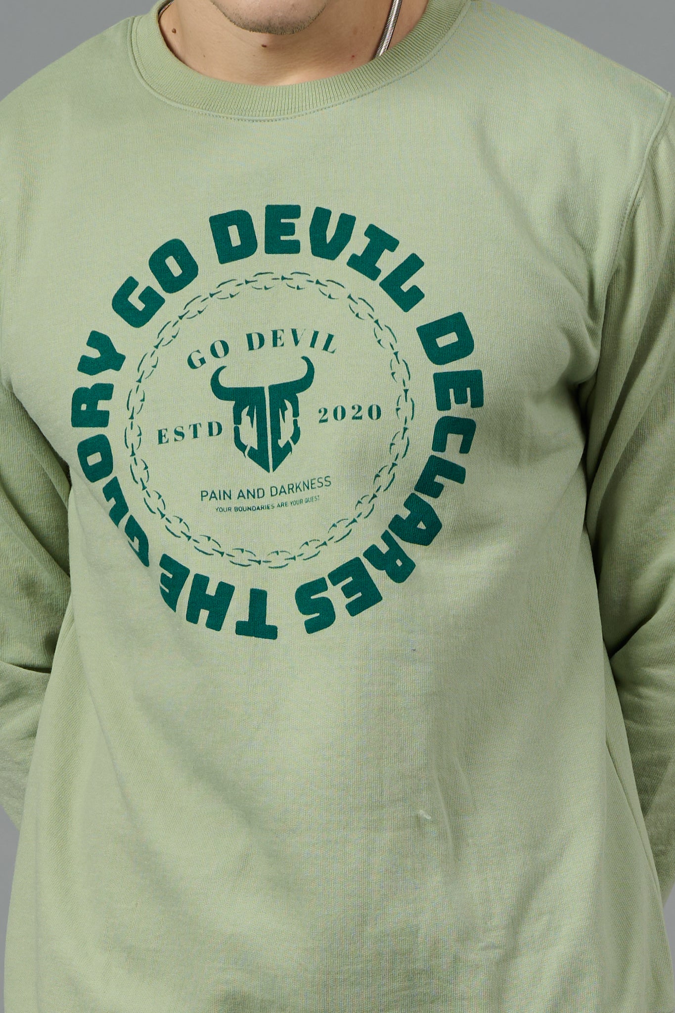 Go Devil Logo Printed Green Sweatshirt for Men