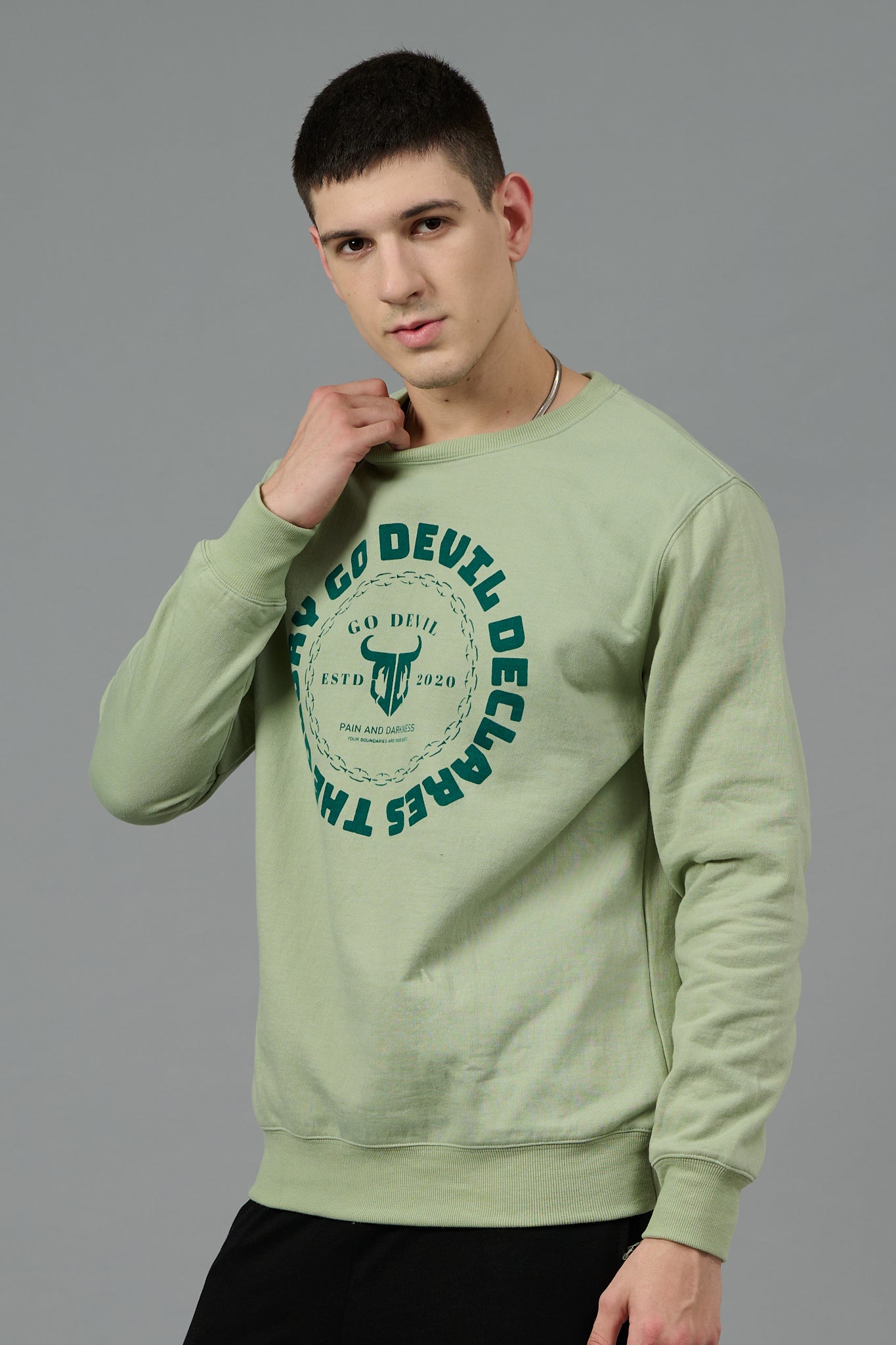 Go Devil Logo Printed Green Sweatshirt for Men