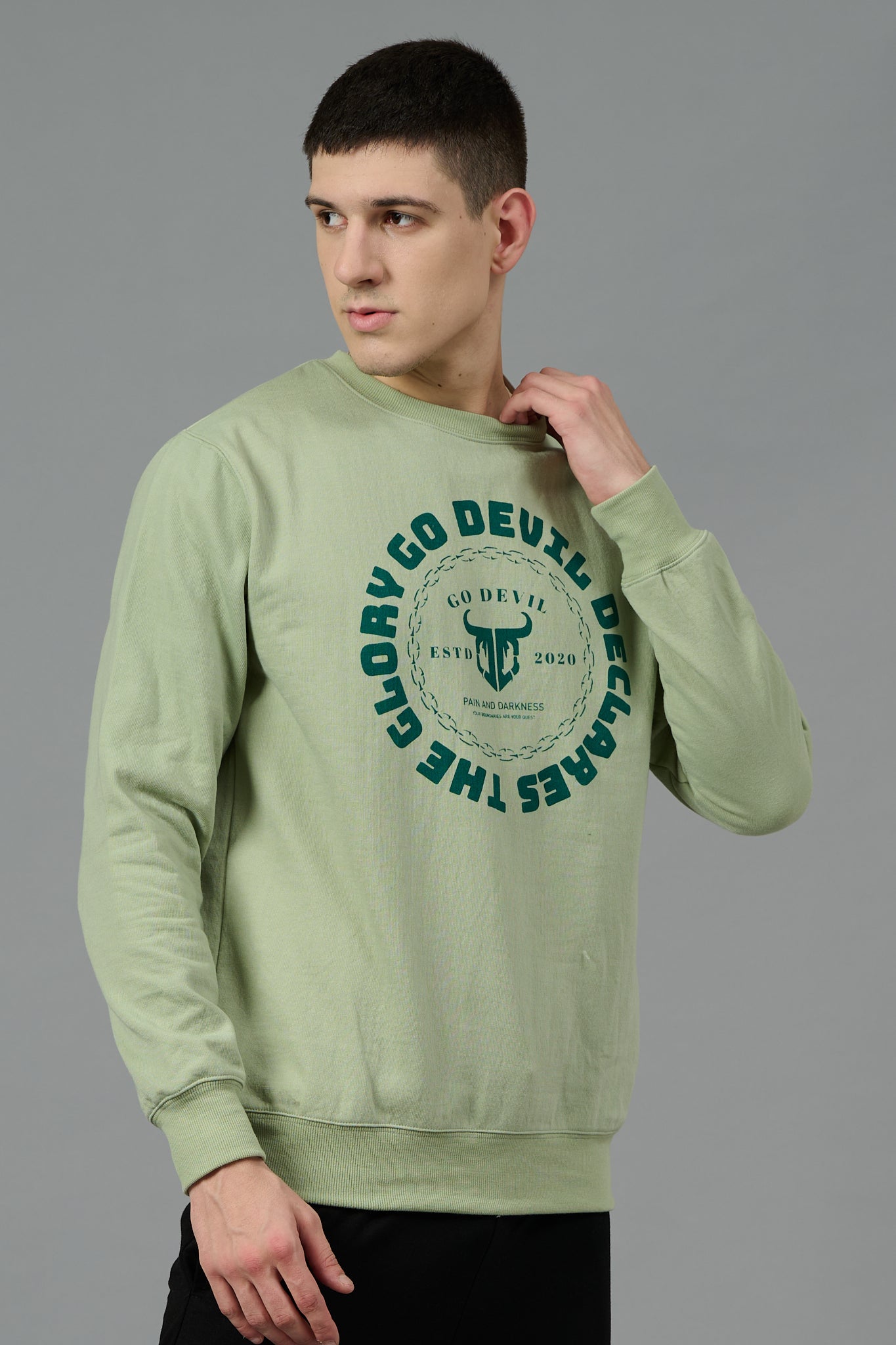 Go Devil Logo Printed Green Sweatshirt for Men