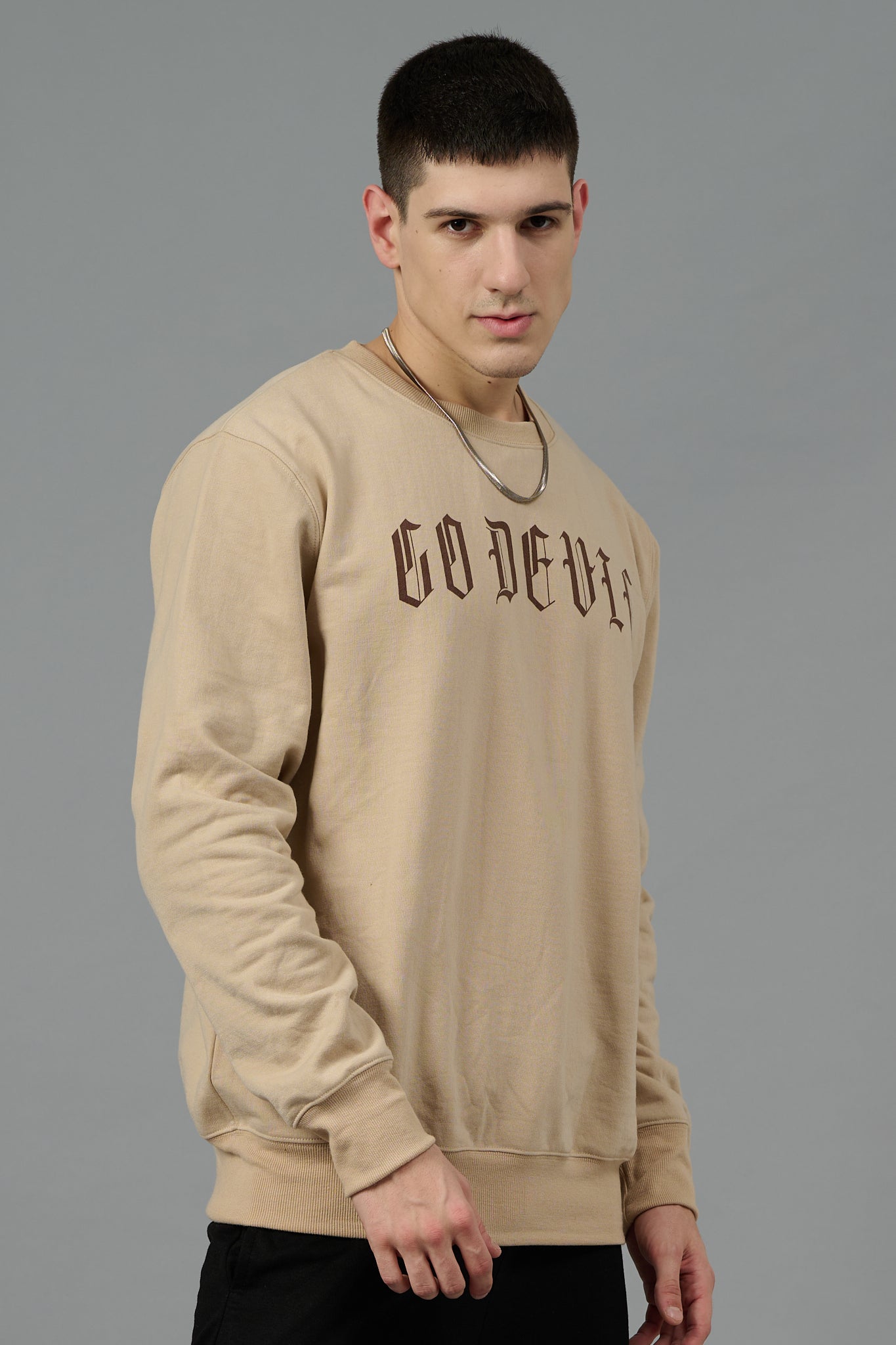 Go Devil Back Dice Printed Ivory Sweatshirt for Men