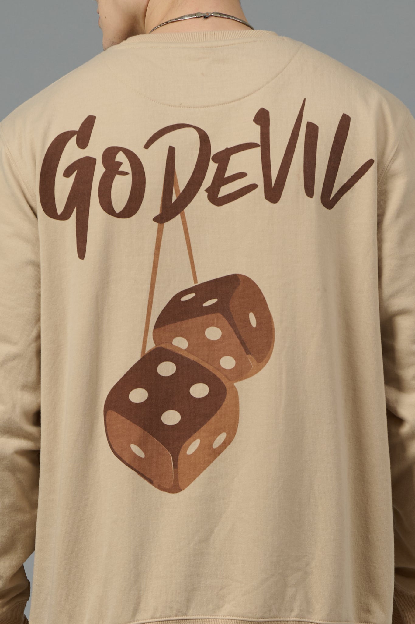 Go Devil Back Dice Printed Ivory Sweatshirt for Men