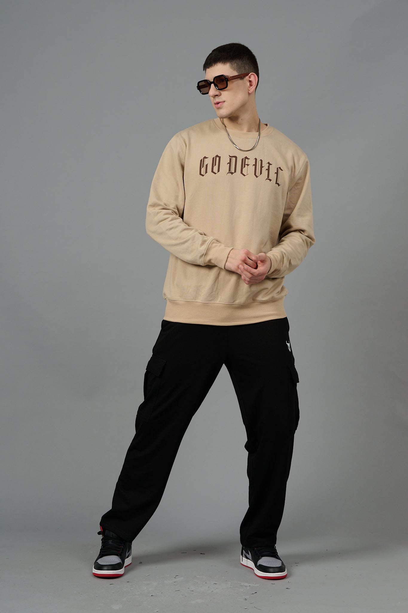 Go Devil Back Dice Printed Ivory Sweatshirt for Men