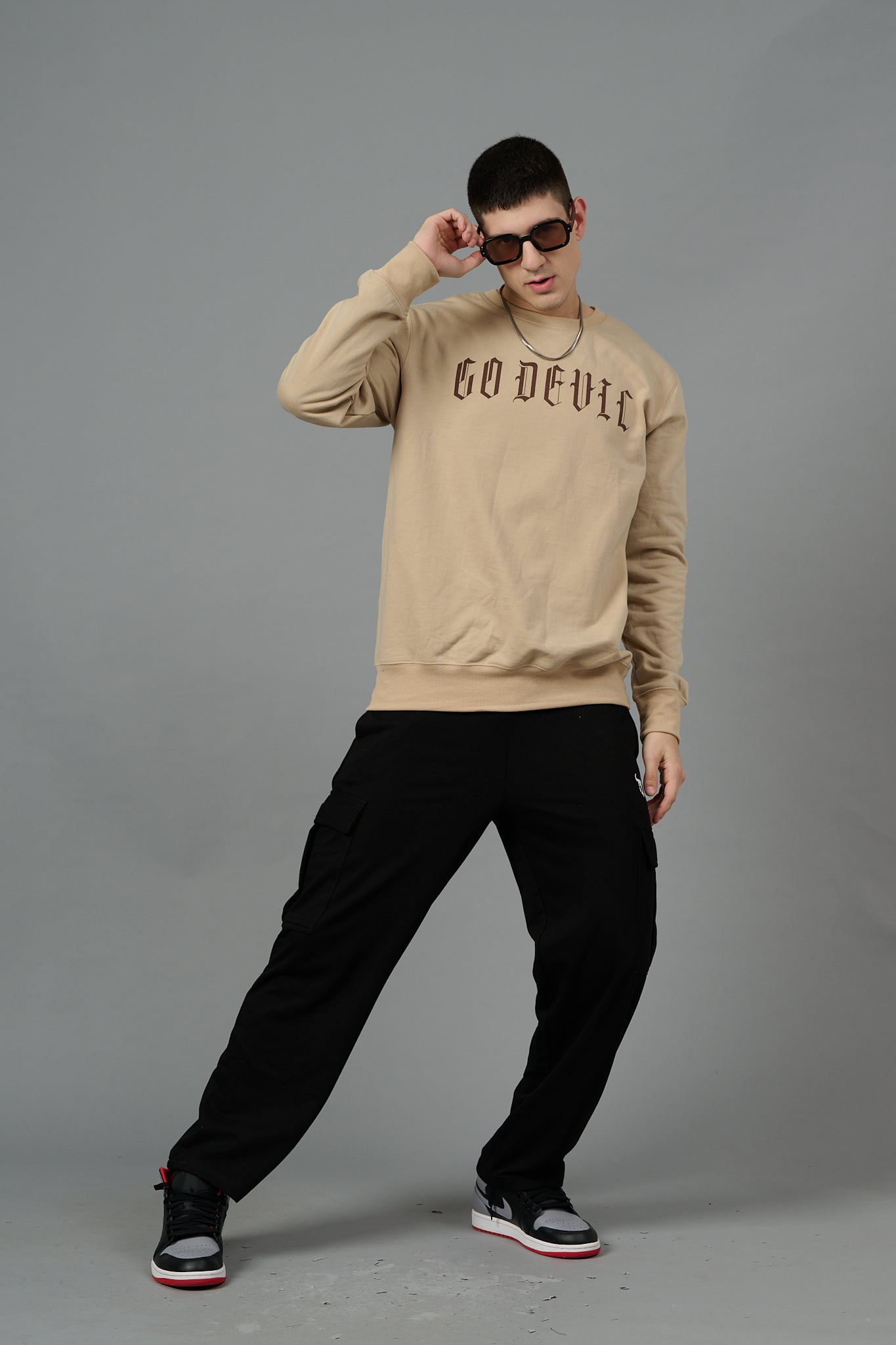 Go Devil Back Dice Printed Ivory Sweatshirt for Men