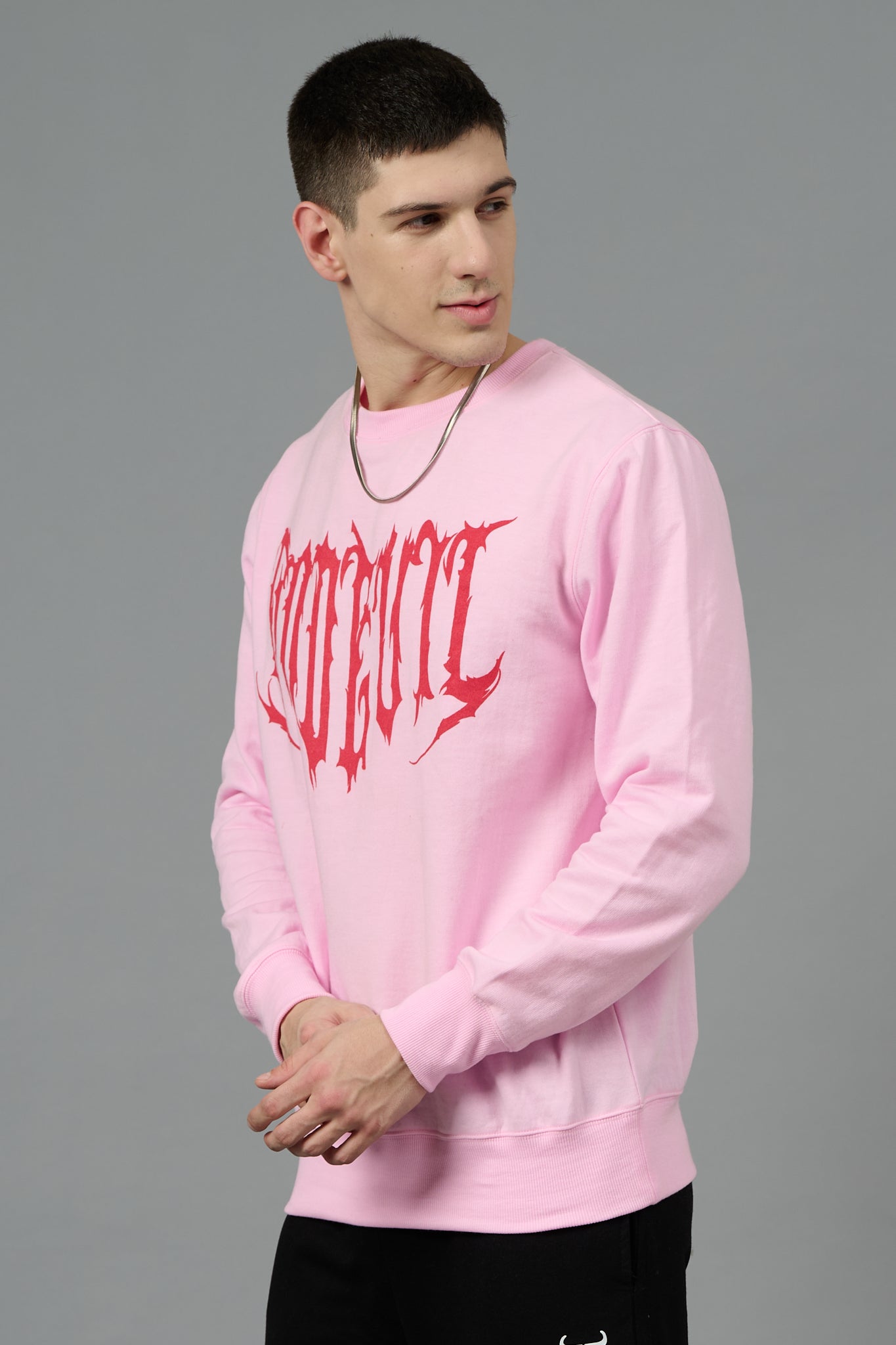 Designer Go Devil Printed Pink Sweatshirt for Men