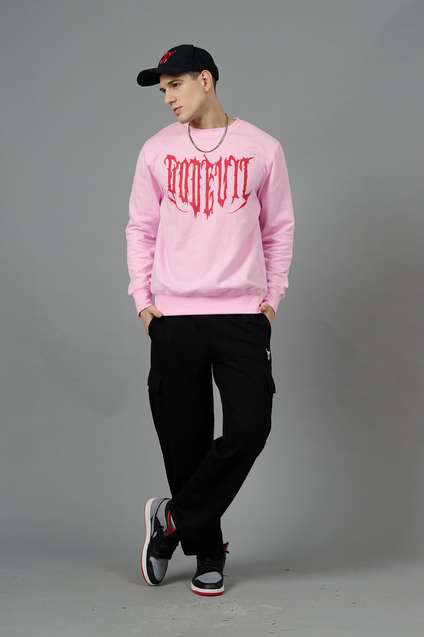 Designer Go Devil Printed Pink Sweatshirt for Men