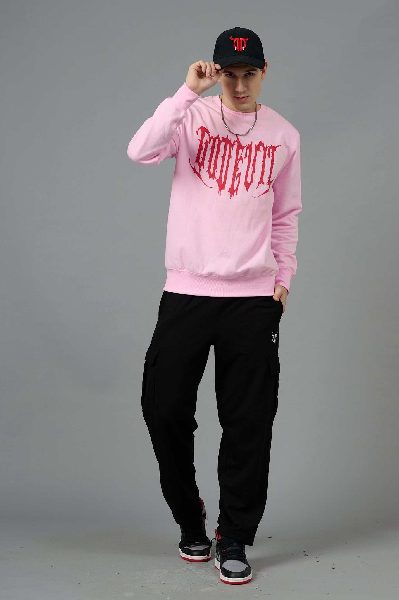 Designer Go Devil Printed Pink Sweatshirt for Men