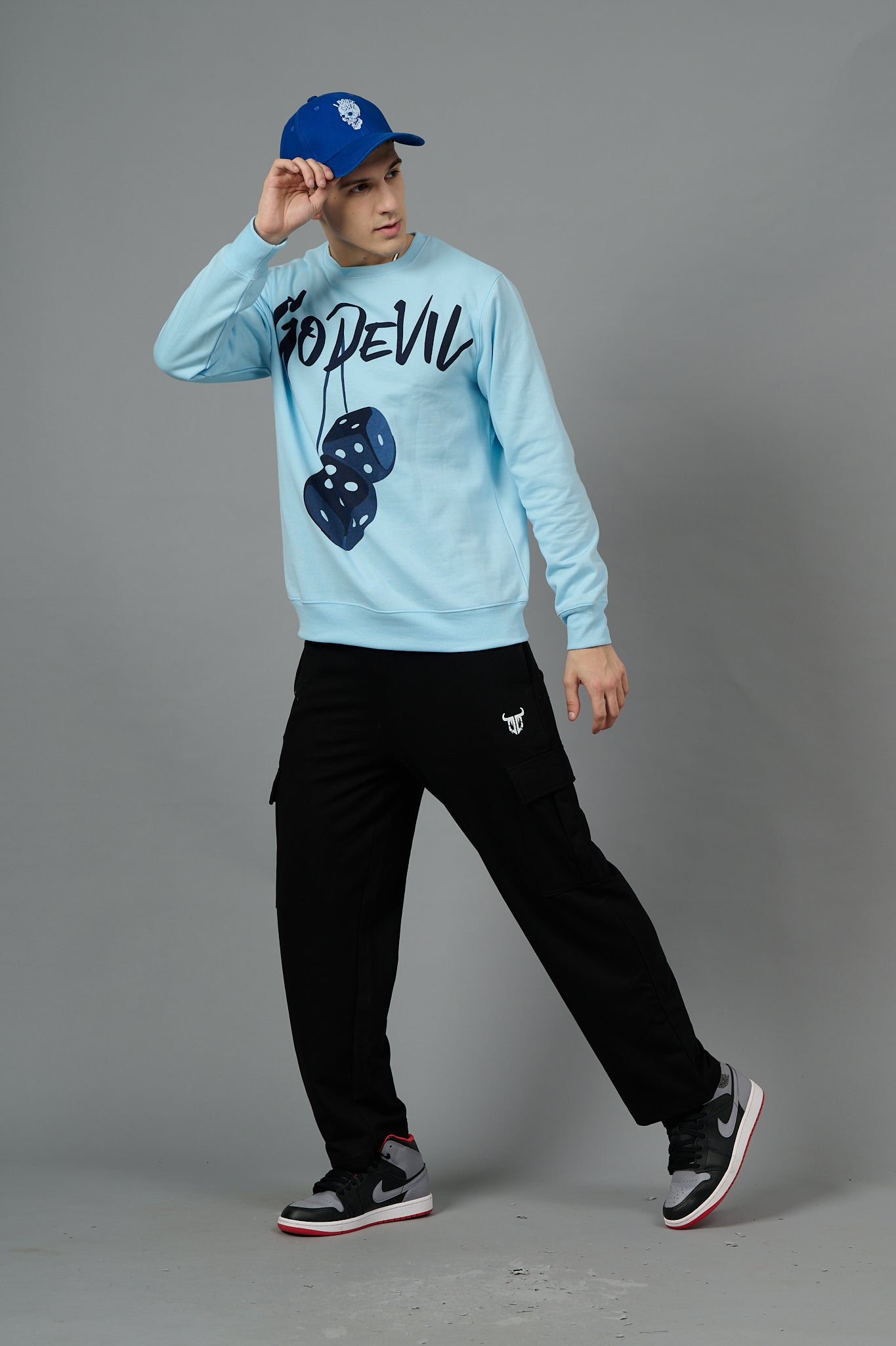 Go Devil Dice Printed Sky Blue Sweatshirt for Men