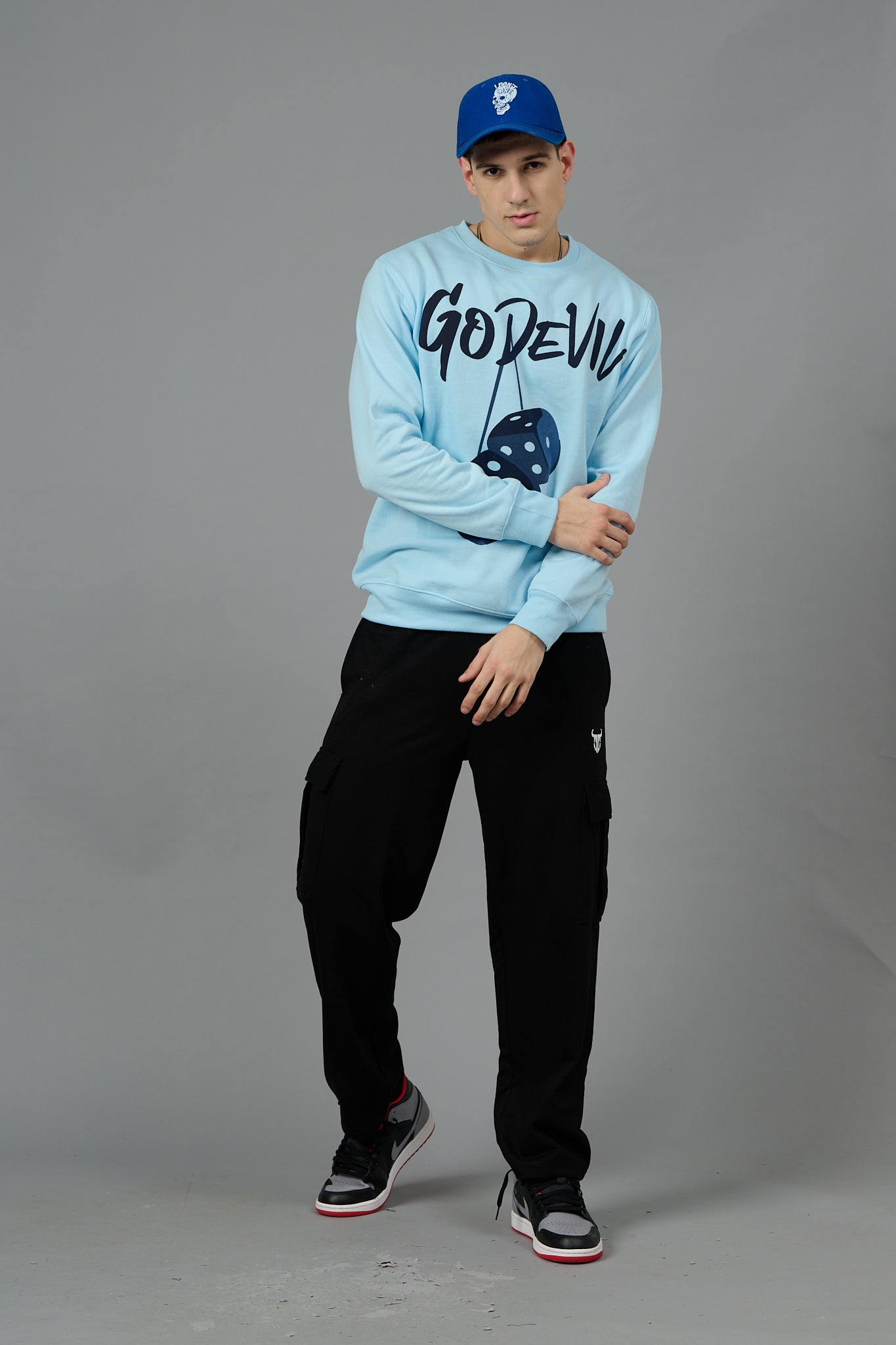 Go Devil Dice Printed Sky Blue Sweatshirt for Men