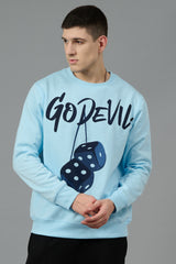 Go Devil Dice Printed Sky Blue Sweatshirt for Men