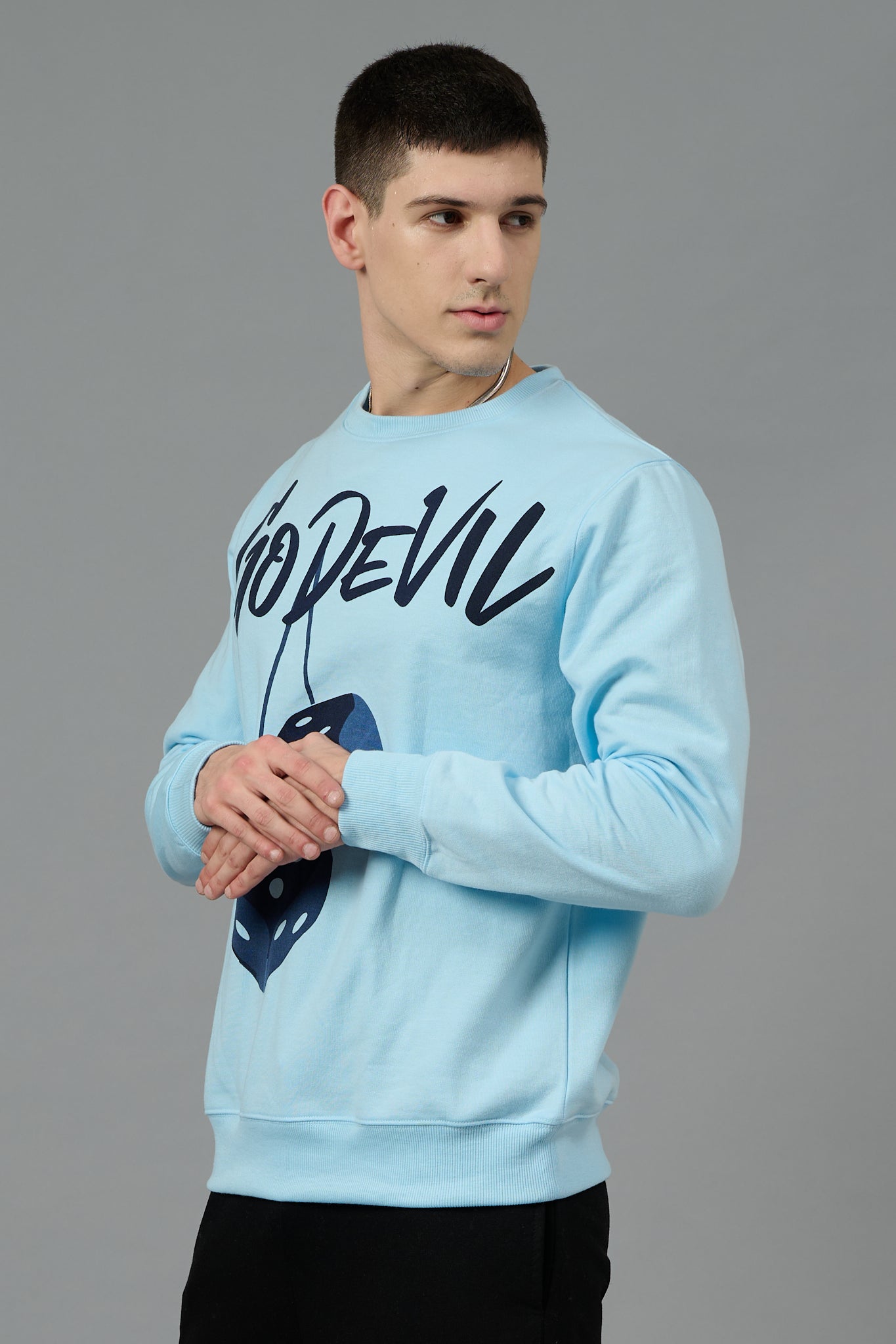 Go Devil Dice Printed Sky Blue Sweatshirt for Men