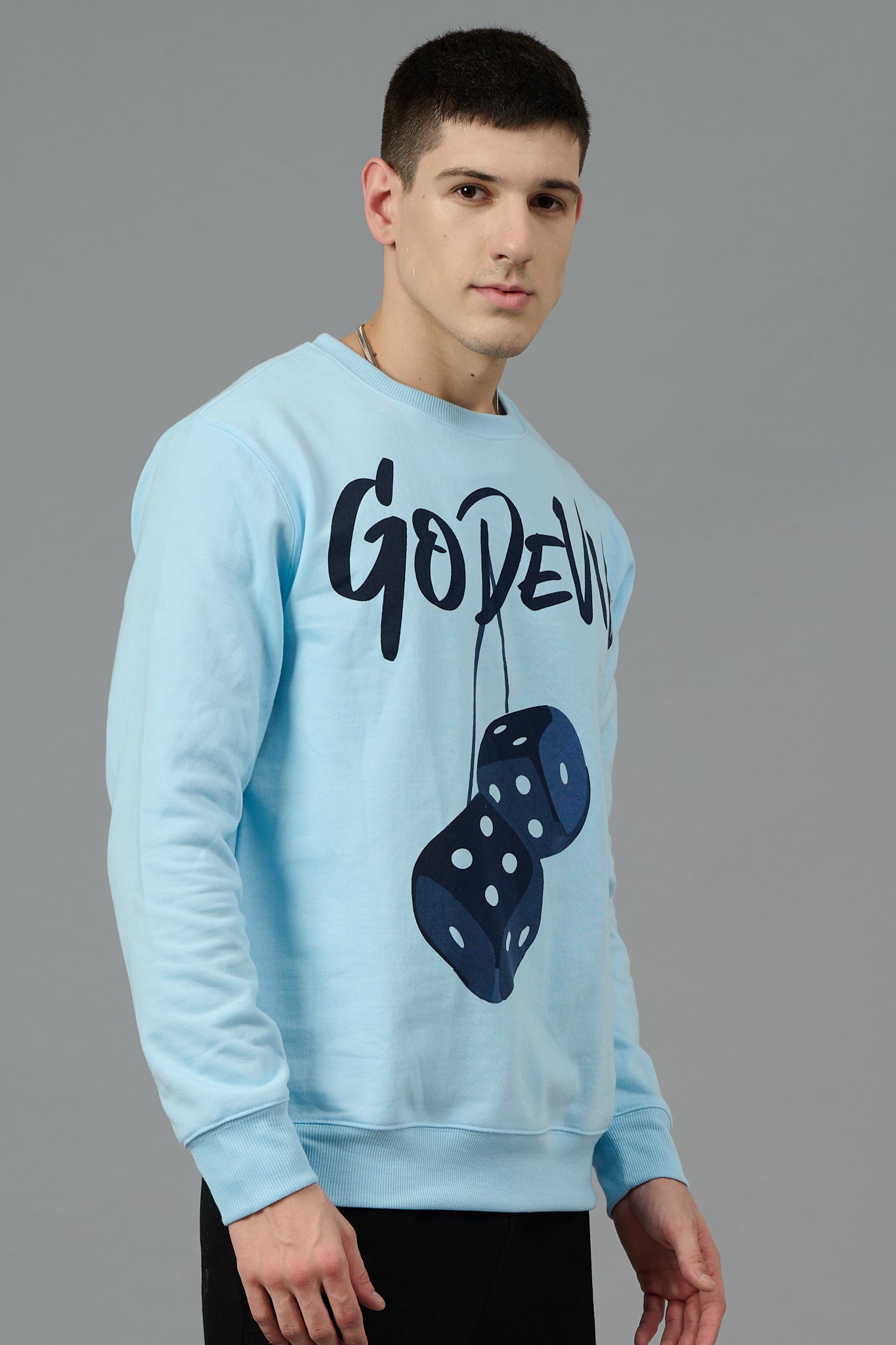 Go Devil Dice Printed Sky Blue Sweatshirt for Men