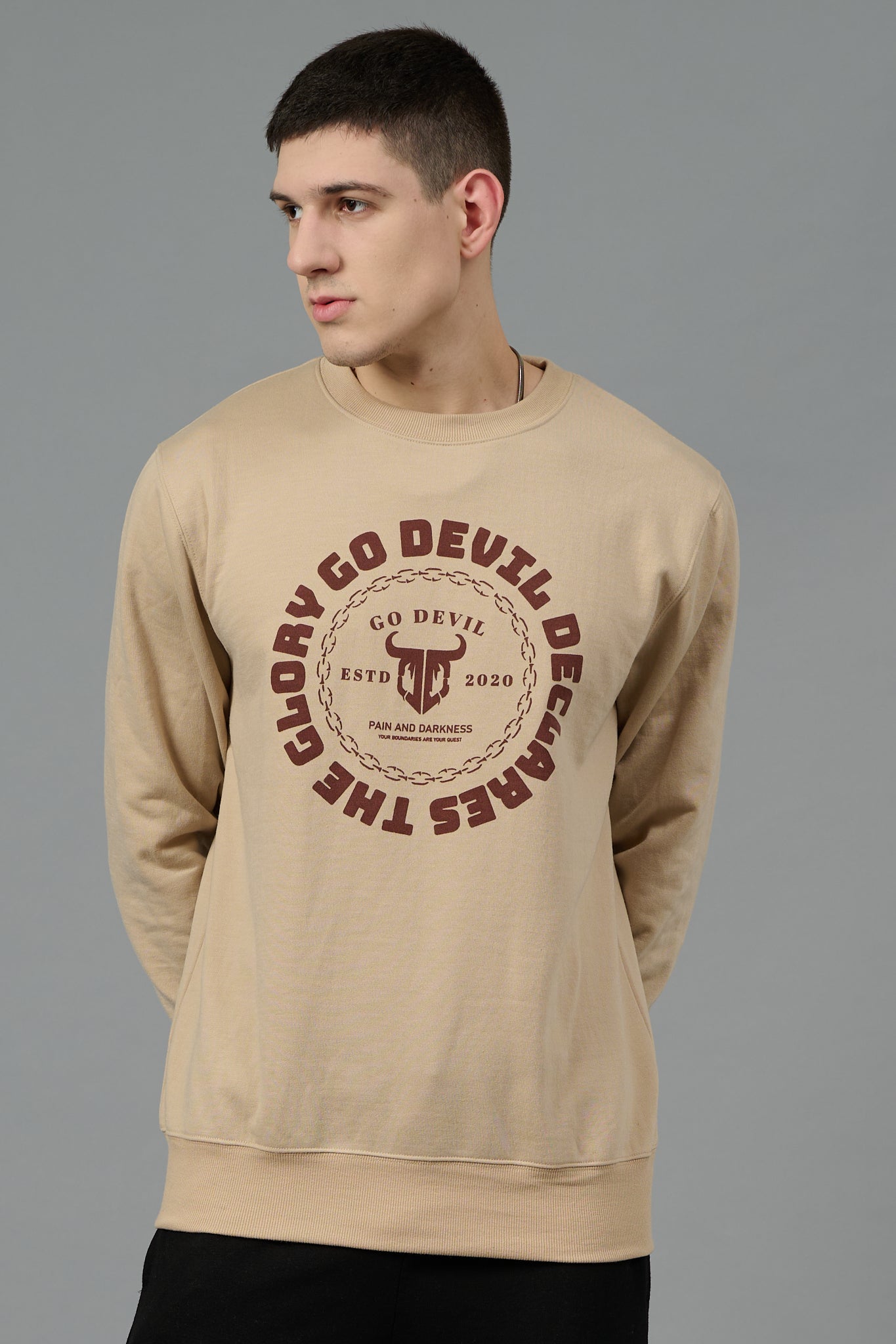 Go Devil Logo Printed Ivory Sweatshirt for Men