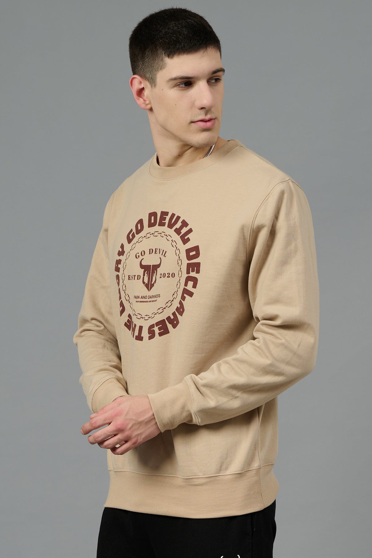 Go Devil Logo Printed Ivory Sweatshirt for Men