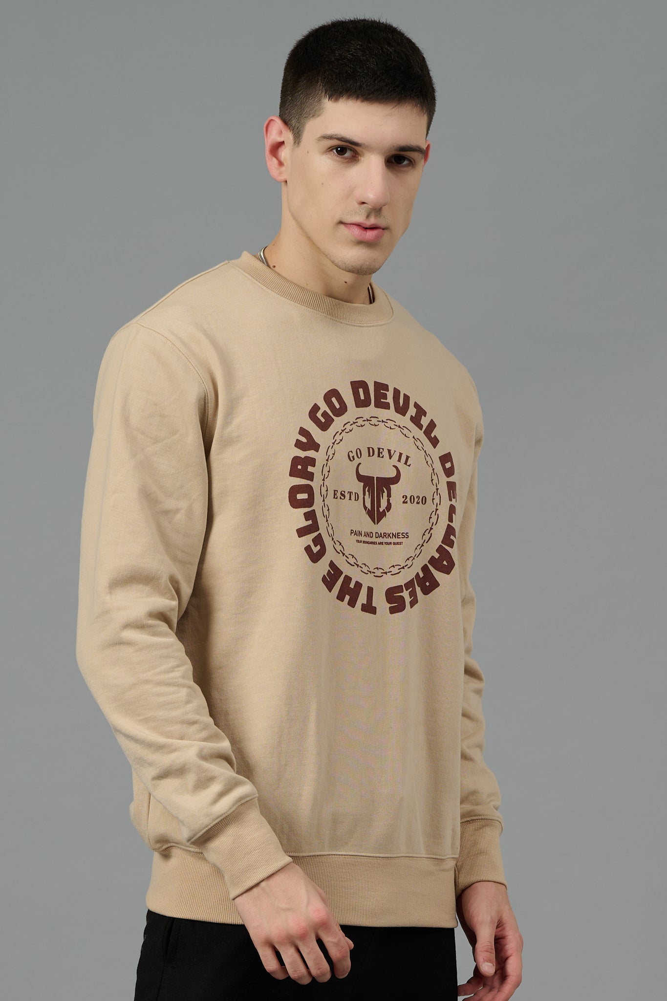 Go Devil Logo Printed Ivory Sweatshirt for Men