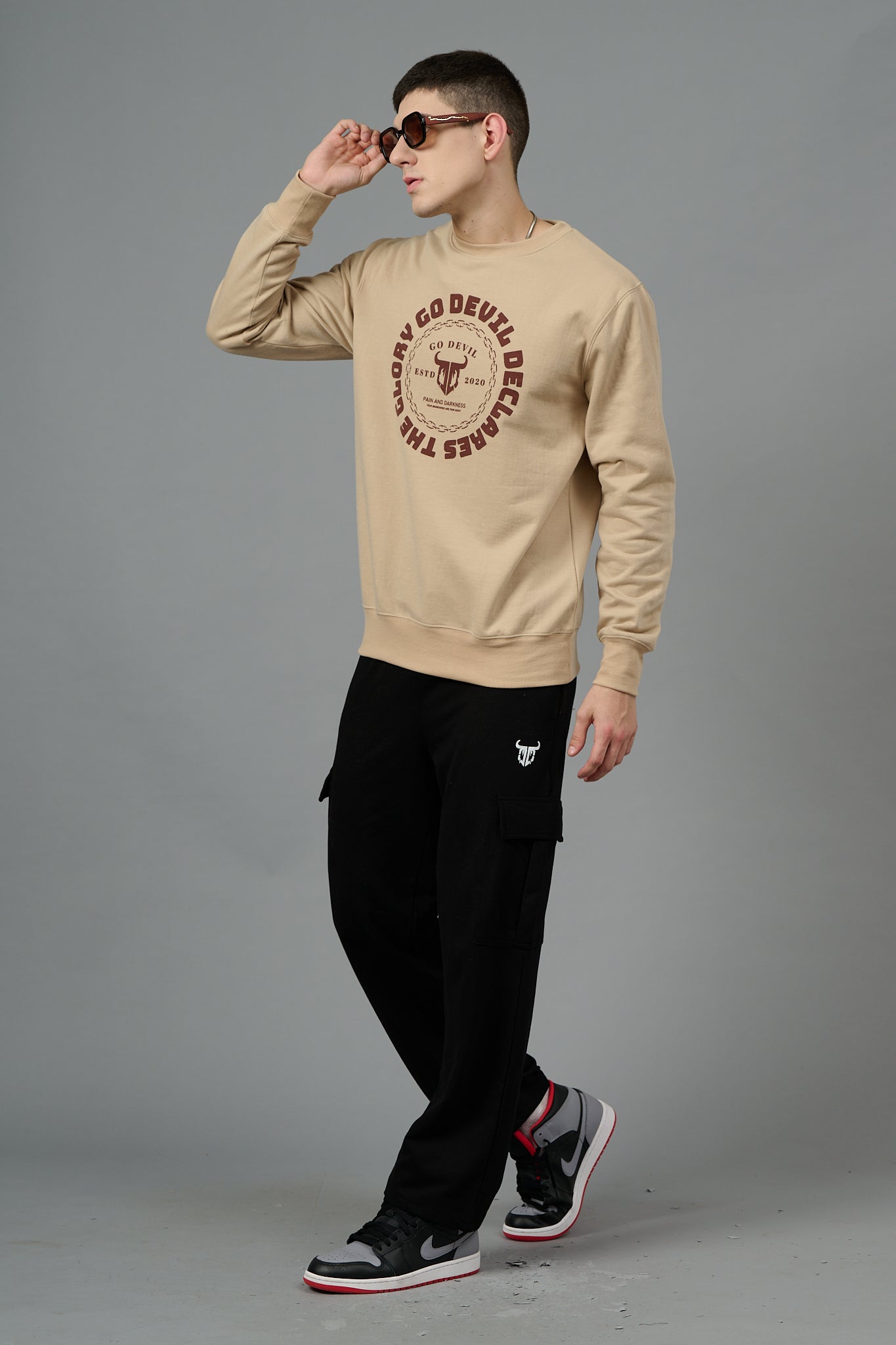 Go Devil Logo Printed Ivory Sweatshirt for Men