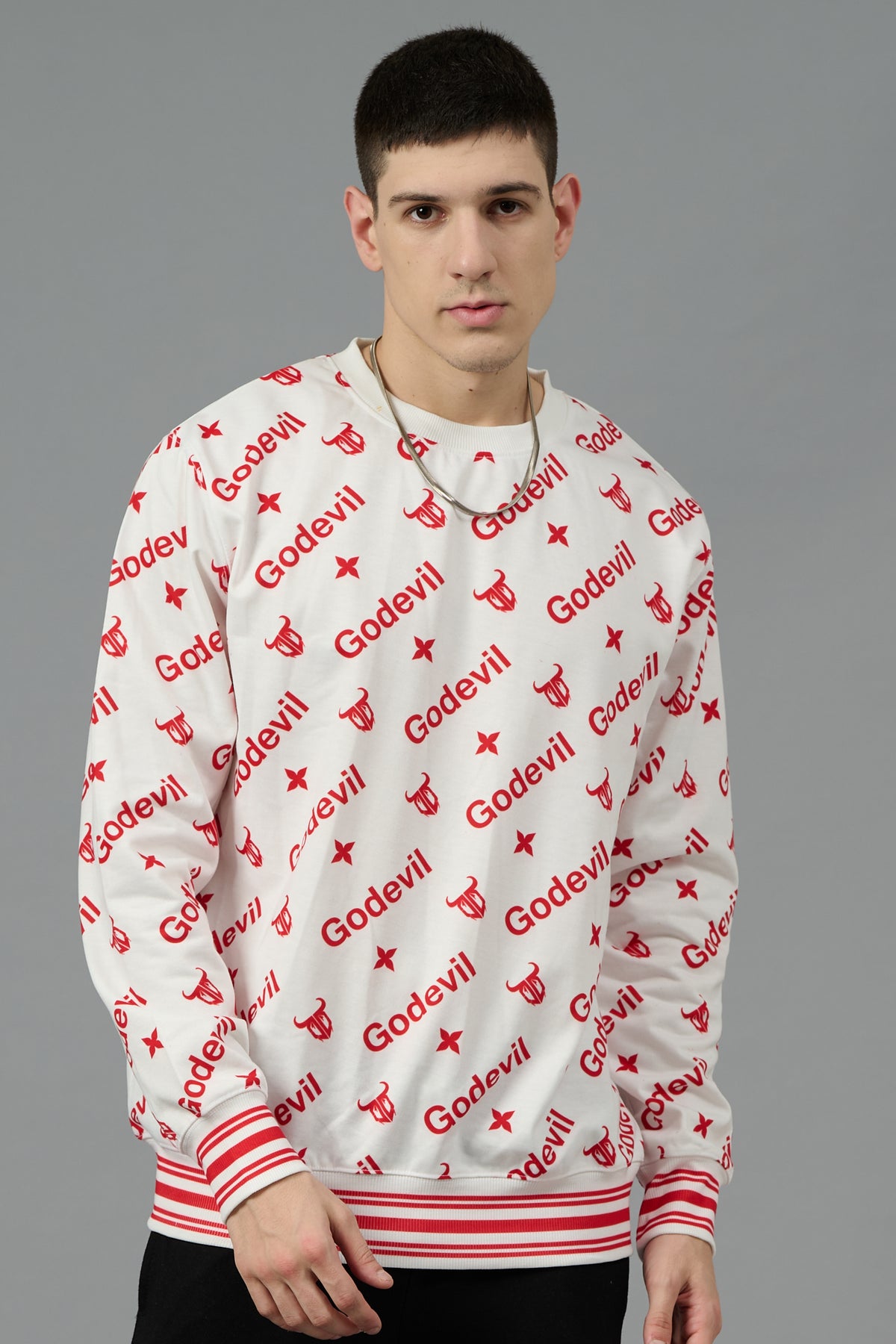 Go Devil All Over Print White  Sweatshirt for Men