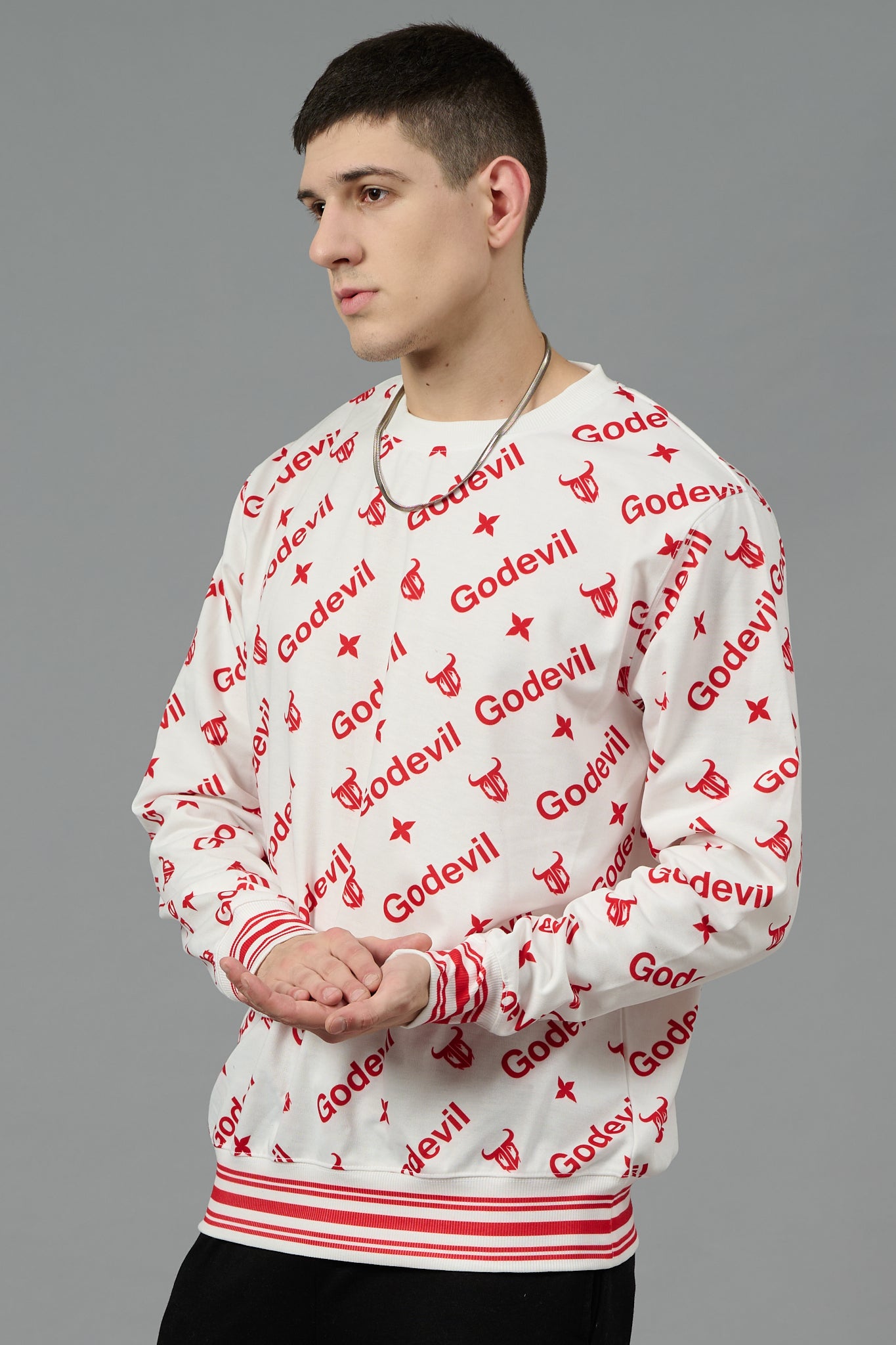 Go Devil All Over Print White  Sweatshirt for Men