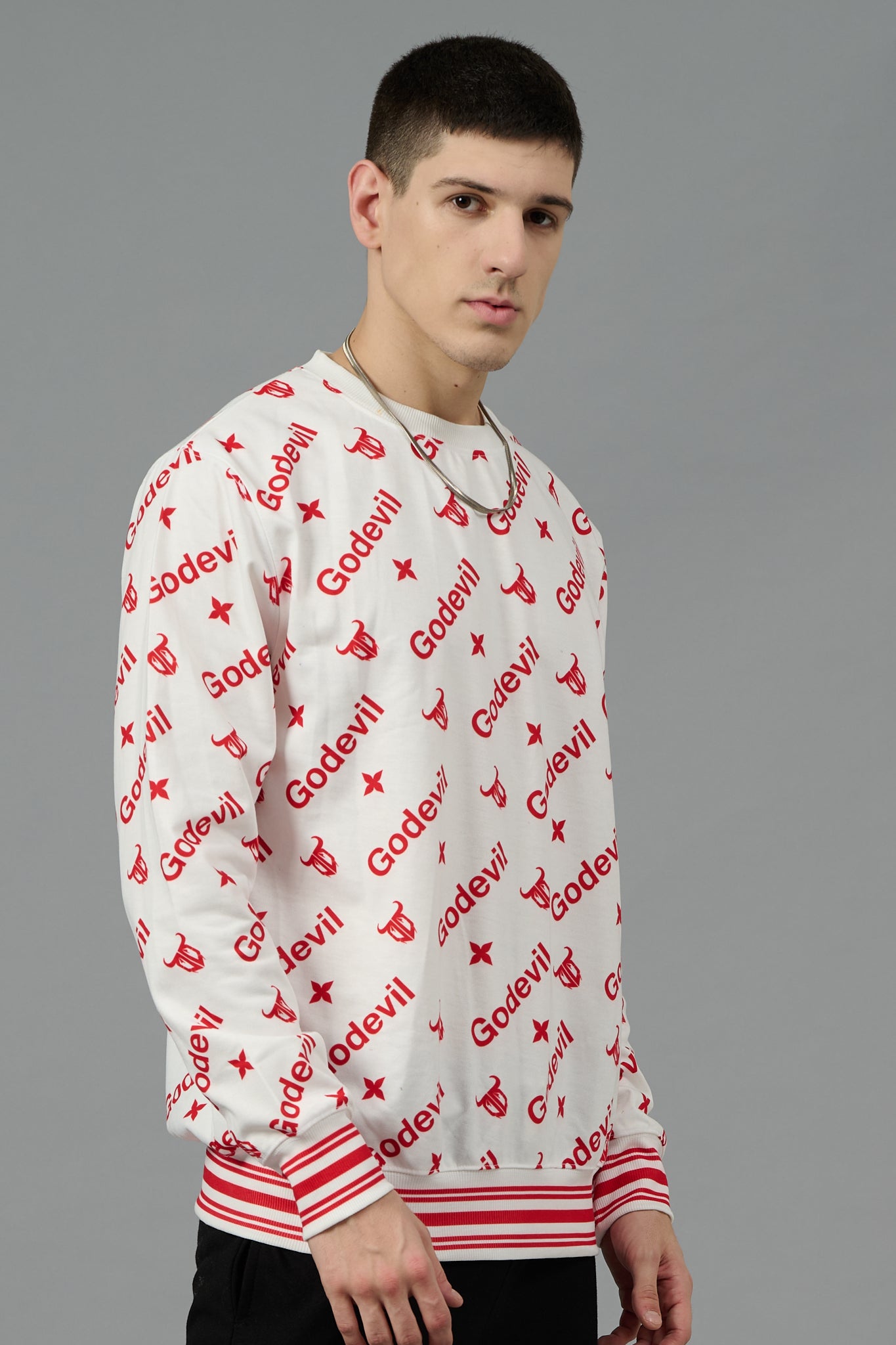 Go Devil All Over Print White  Sweatshirt for Men