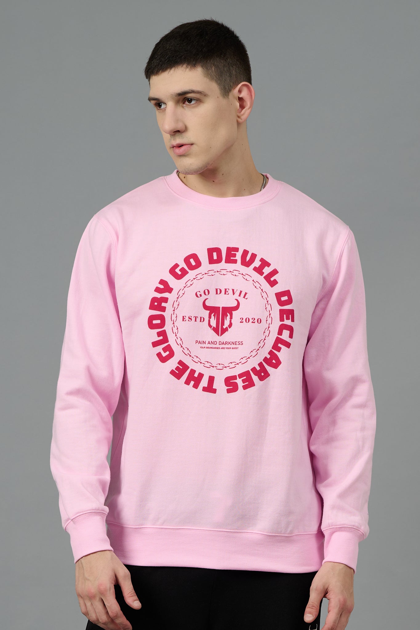 Go Devil Logo Printed Pink Sweatshirt for Men