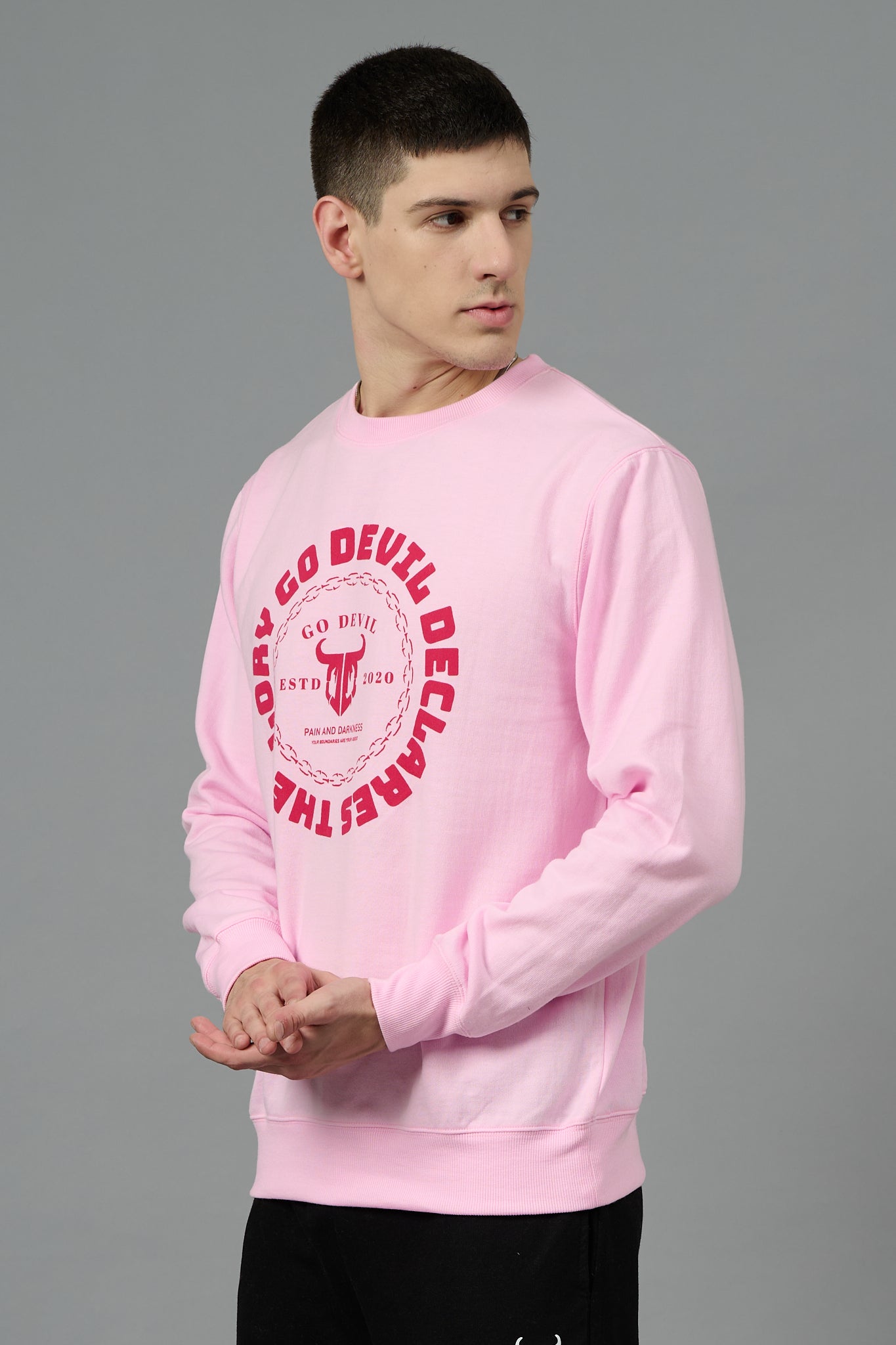 Go Devil Logo Printed Pink Sweatshirt for Men