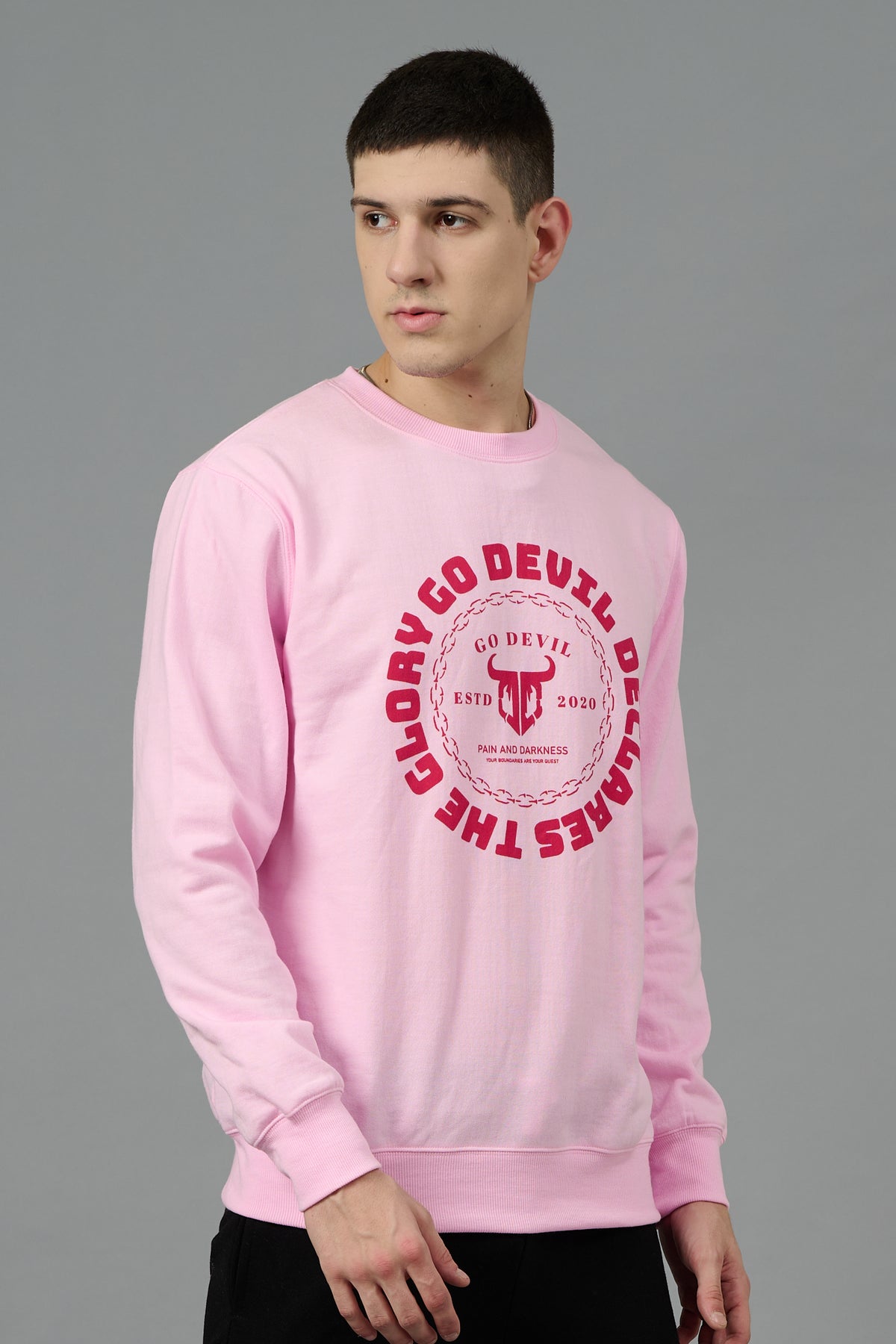 Go Devil Logo Printed Pink Sweatshirt for Men