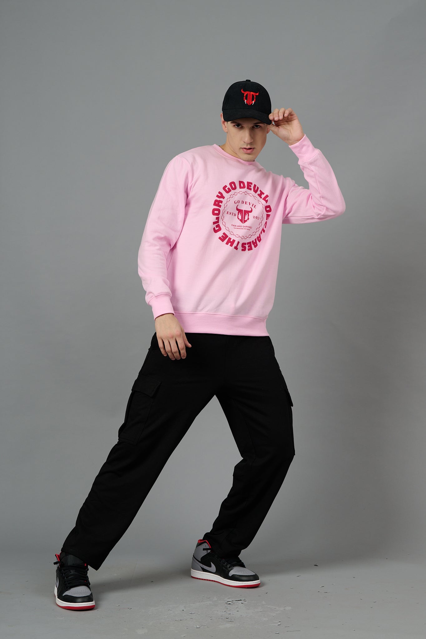 Go Devil Logo Printed Pink Sweatshirt for Men