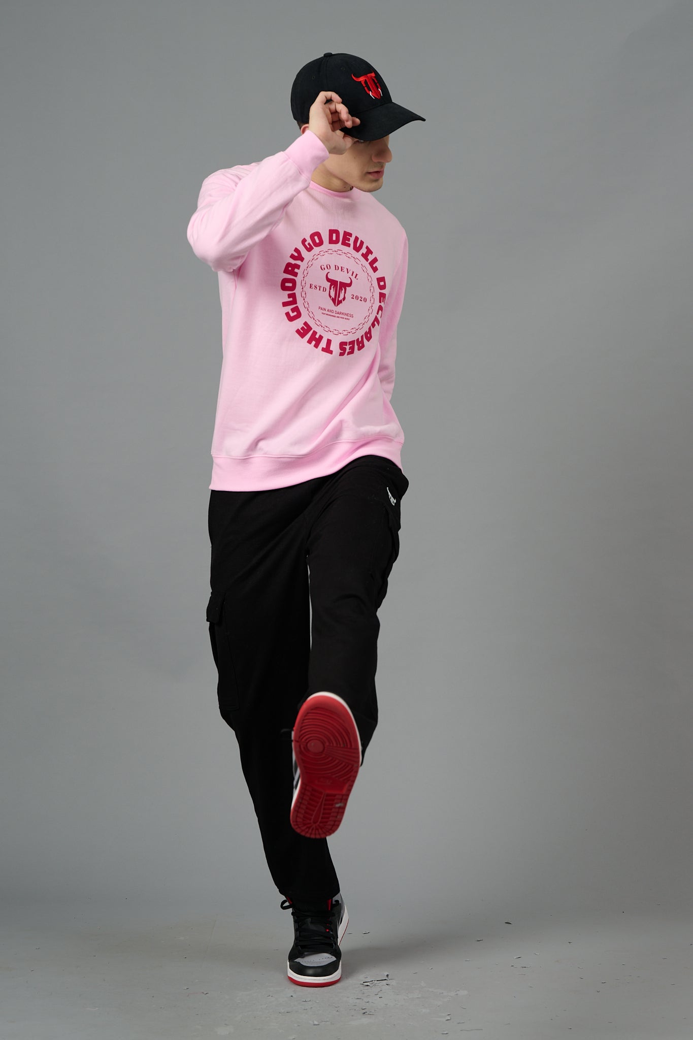 Go Devil Logo Printed Pink Sweatshirt for Men