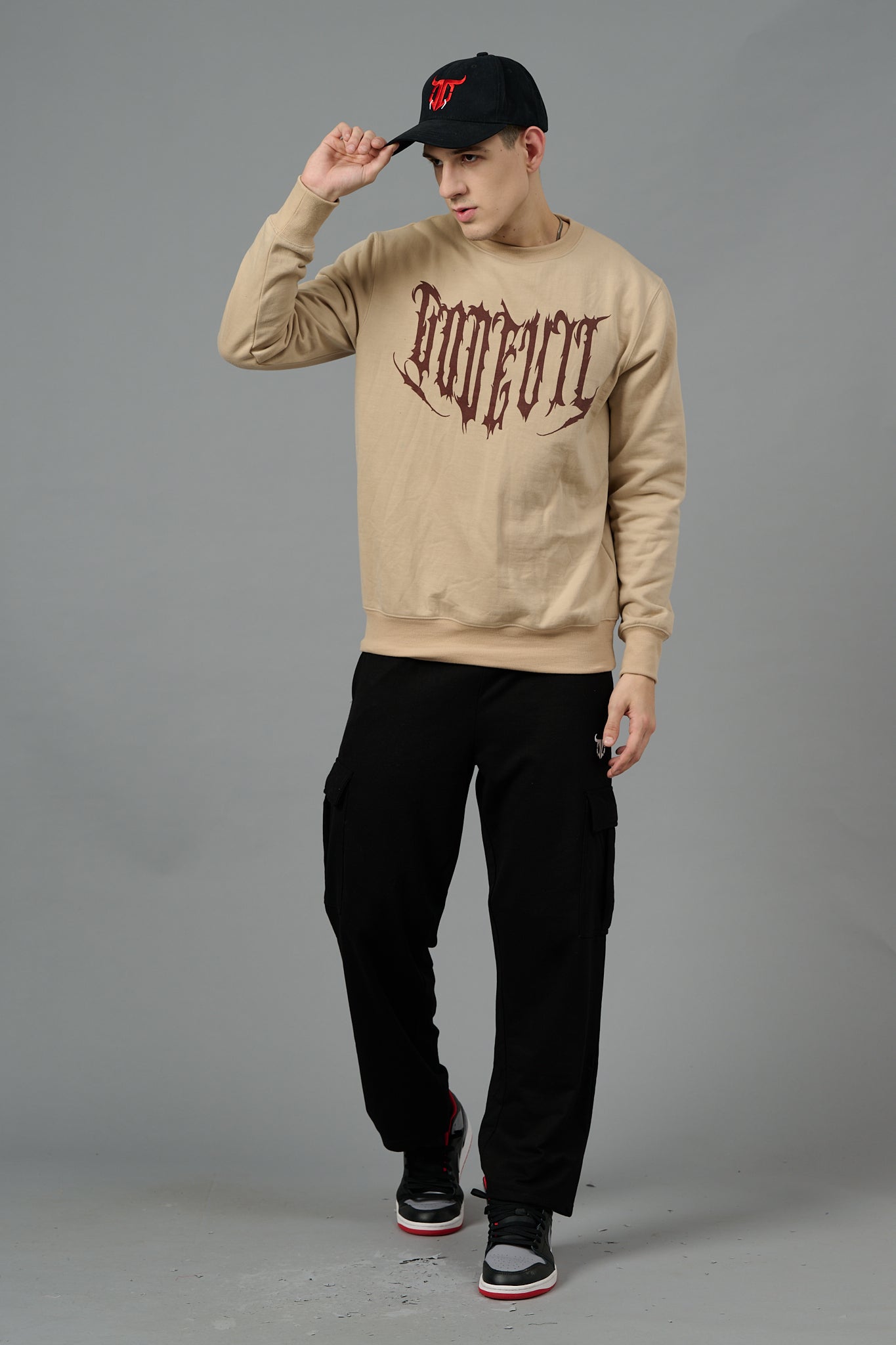 Designer Go Devil Printed Beige Sweatshirt for Men