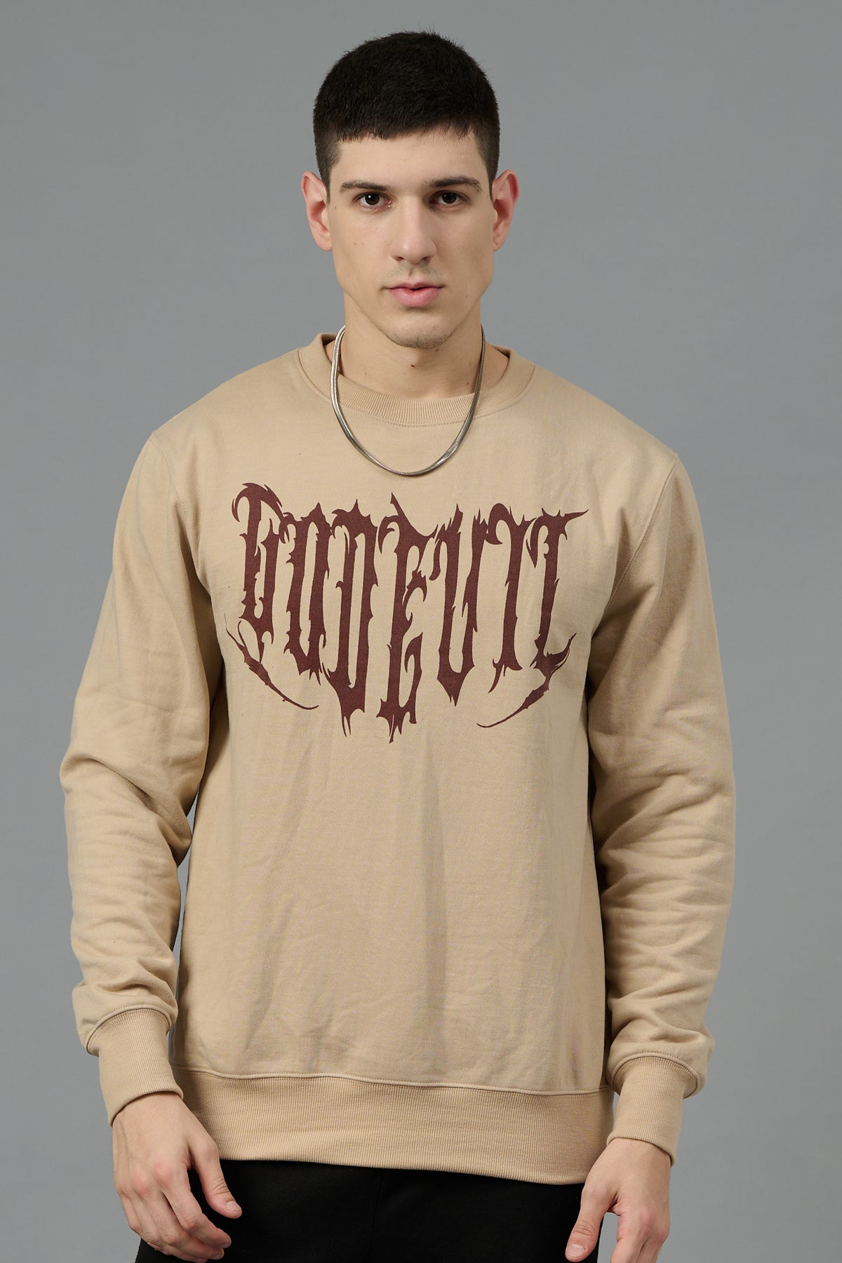 Designer Go Devil Printed Beige Sweatshirt for Men