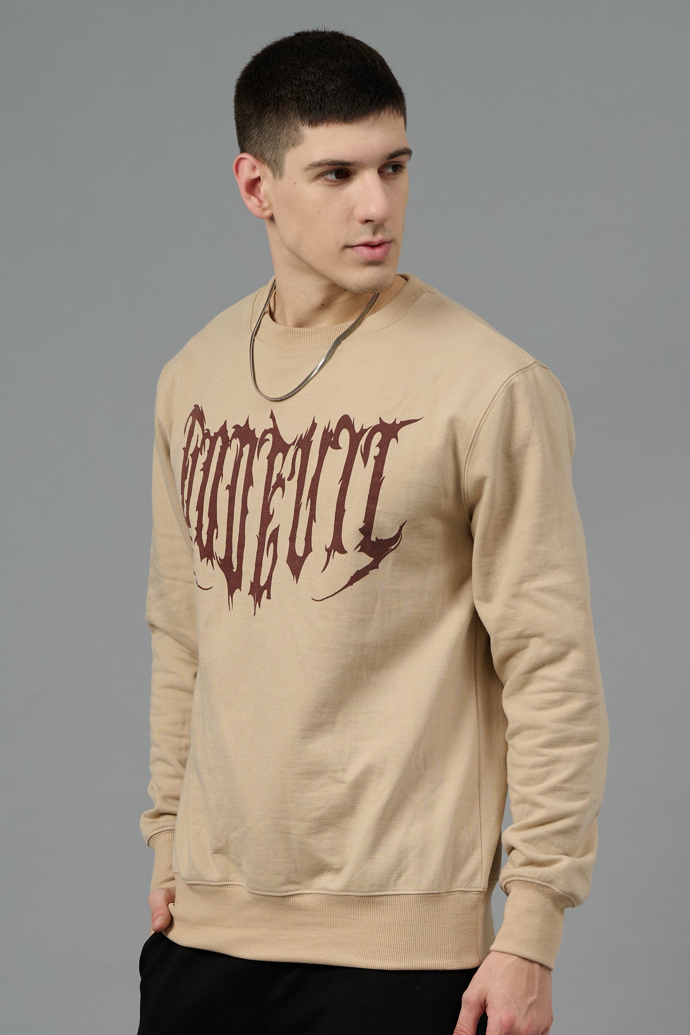 Designer Go Devil Printed Beige Sweatshirt for Men