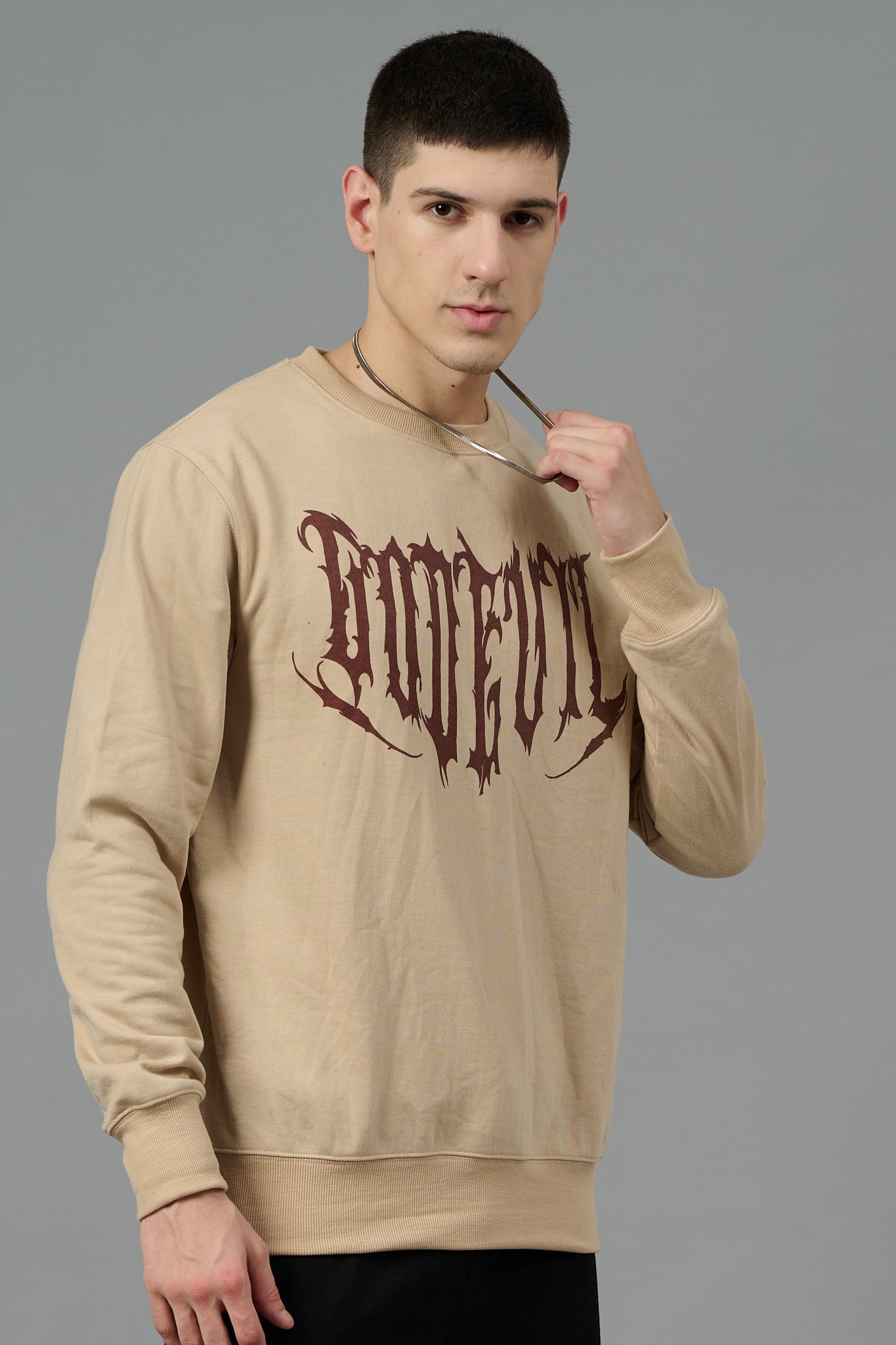 Designer Go Devil Printed Beige Sweatshirt for Men