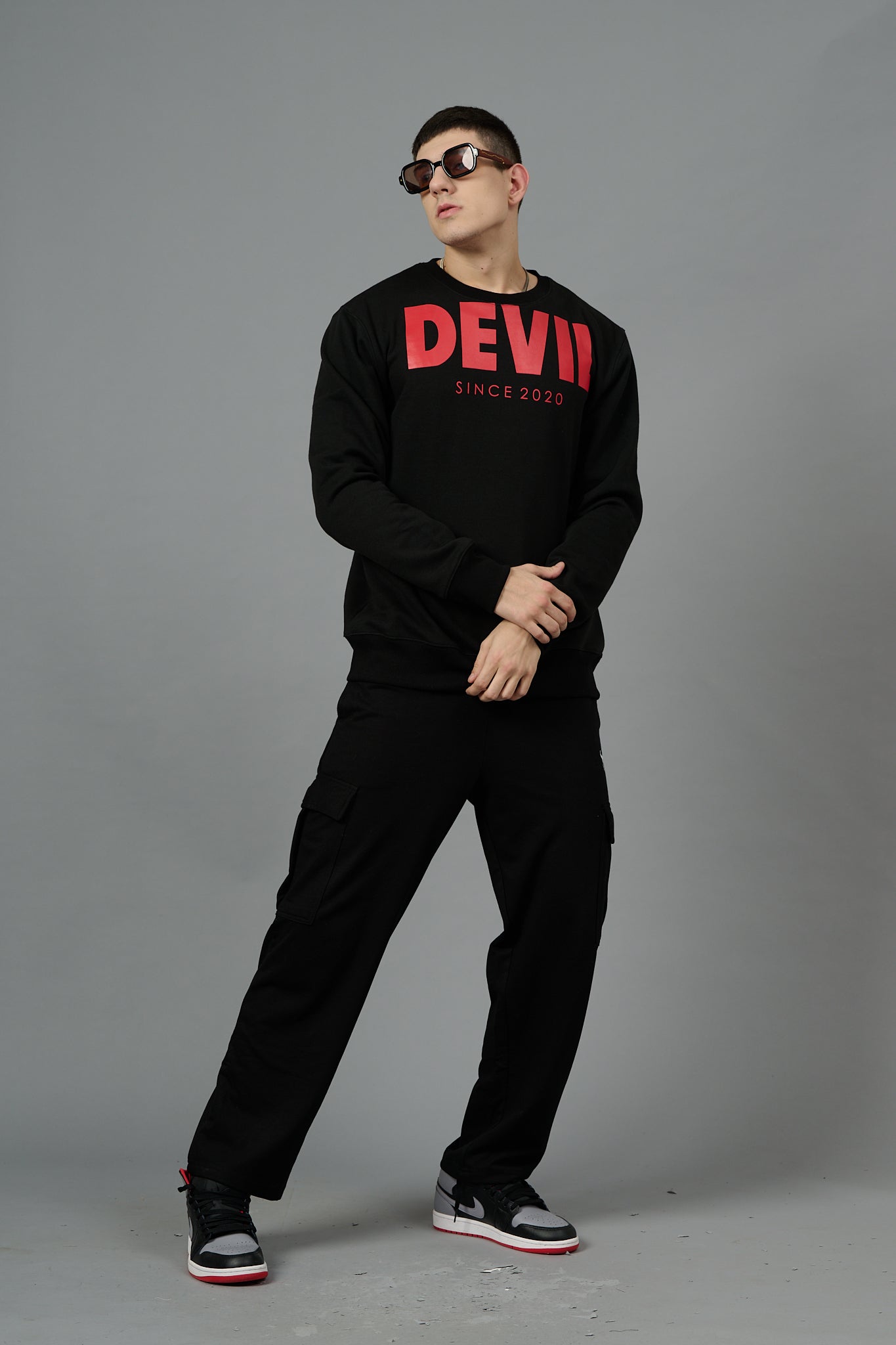 Go Devil Since 2020 (in Red) Printed Black Sweatshirt for Men