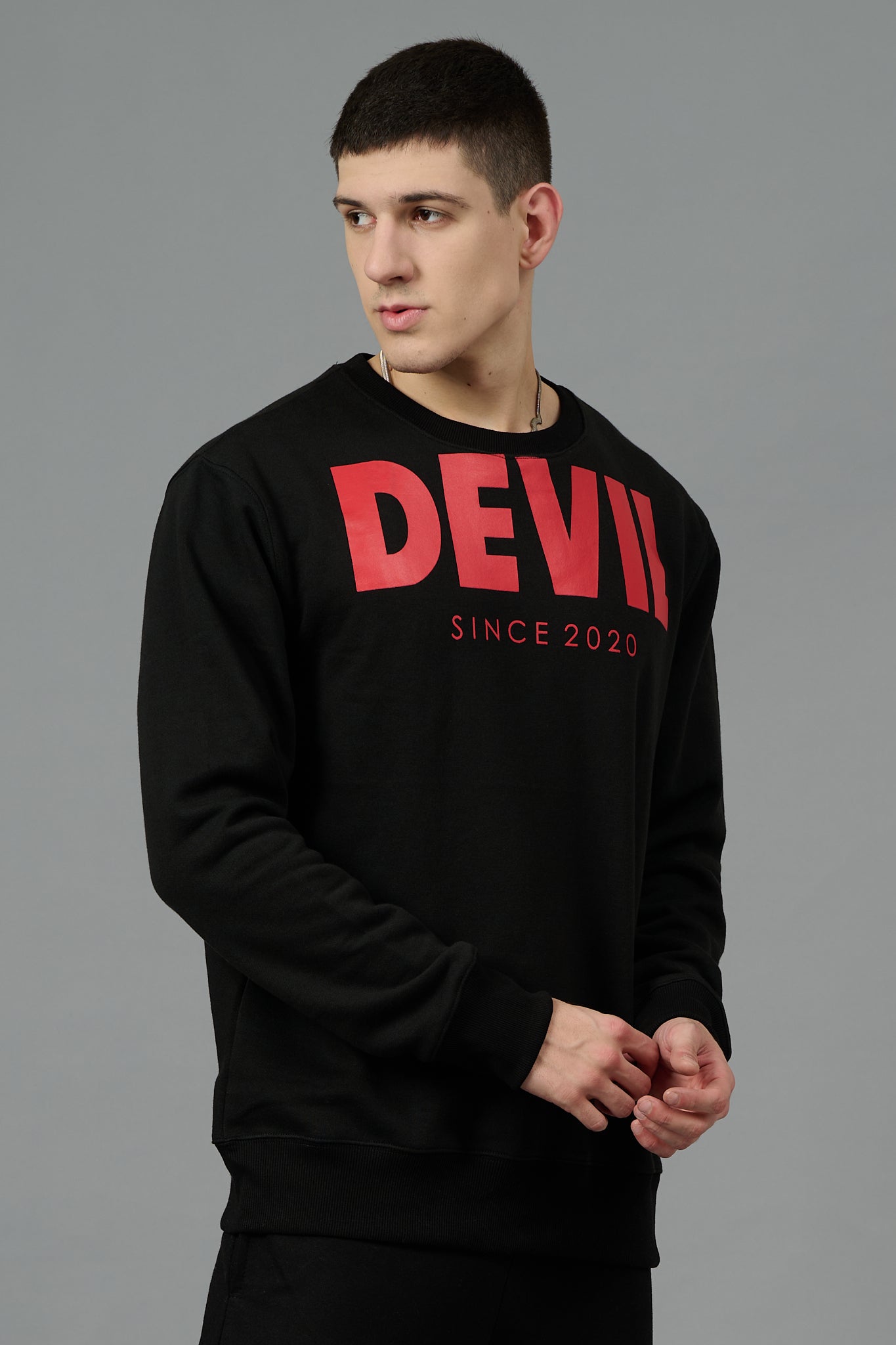 Go Devil Since 2020 (in Red) Printed Black Sweatshirt for Men