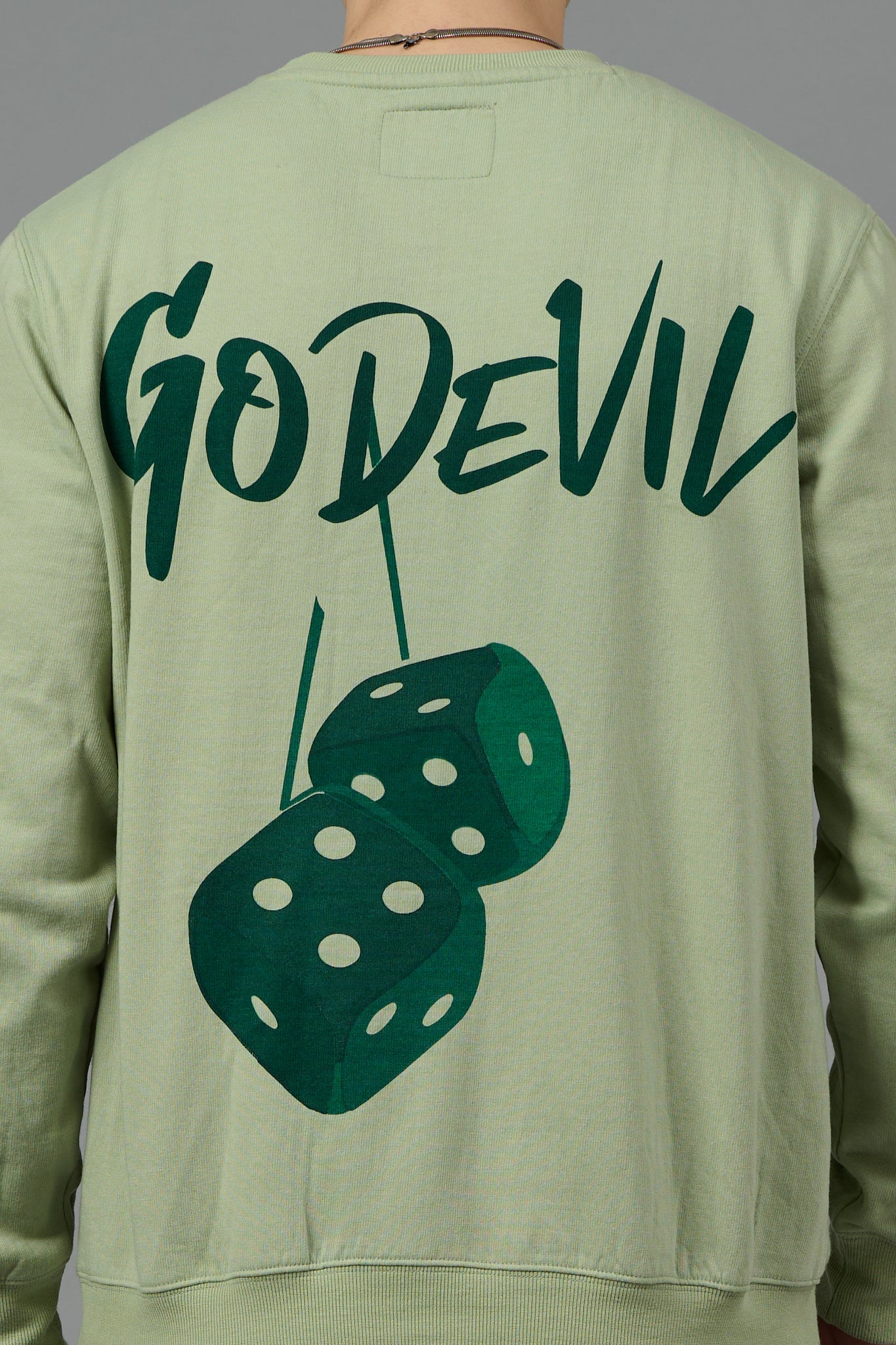 Go Devil Back Dice Printed Green  Sweatshirt for Men