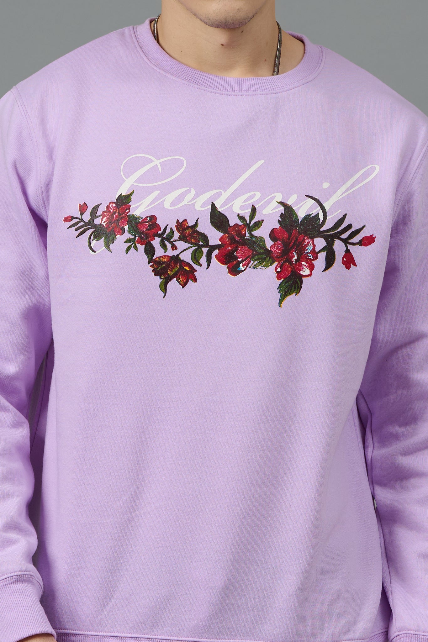 Go Devil with Flower Printed Purple Sweatshirt for Men