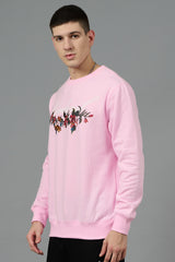 Go Devil with Flower Printed Pink Sweatshirt for Men