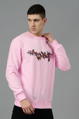 Go Devil with Flower Printed Pink Sweatshirt for Men