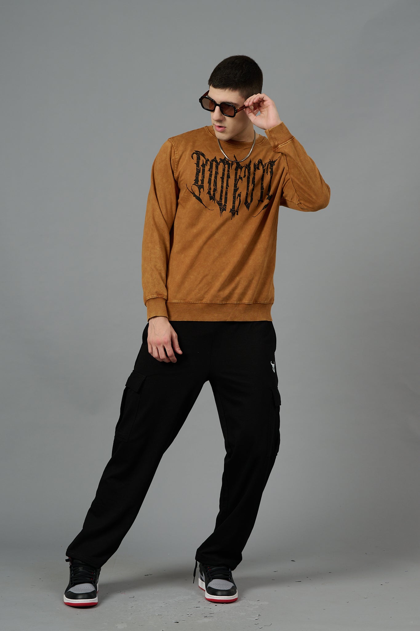 Go Devil Acid Wash Brown Sweatshirt for Men