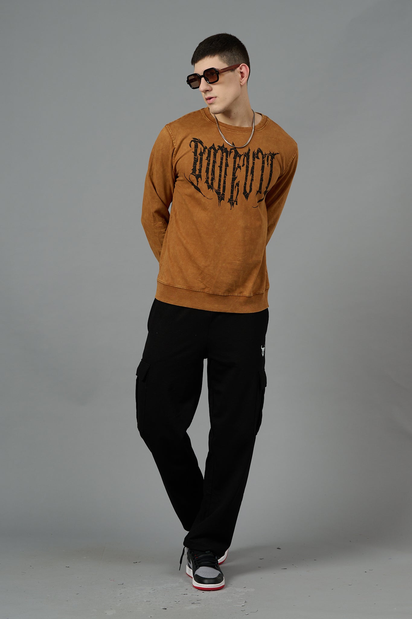 Go Devil Acid Wash Brown Sweatshirt for Men