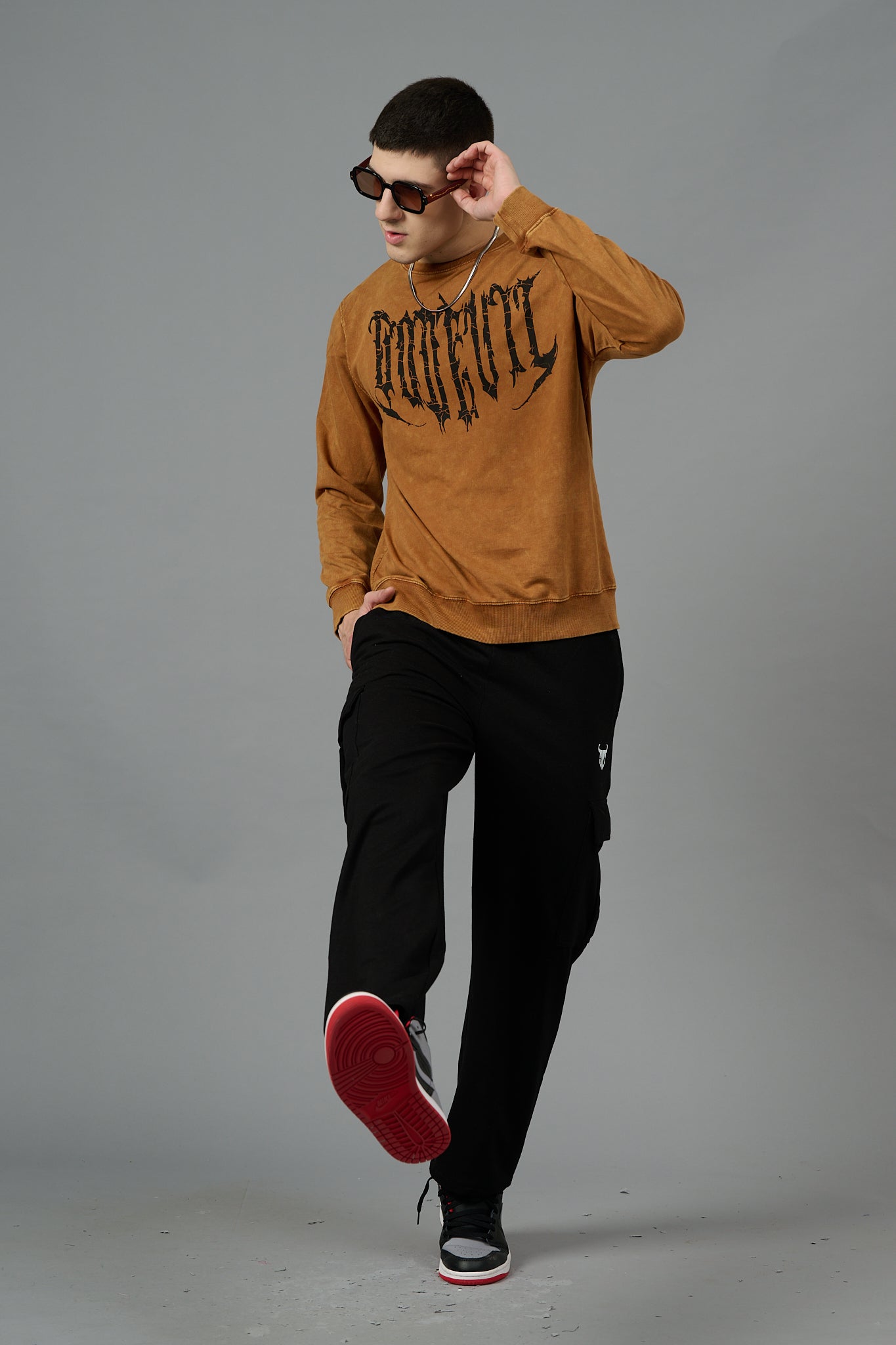 Go Devil Acid Wash Brown Sweatshirt for Men