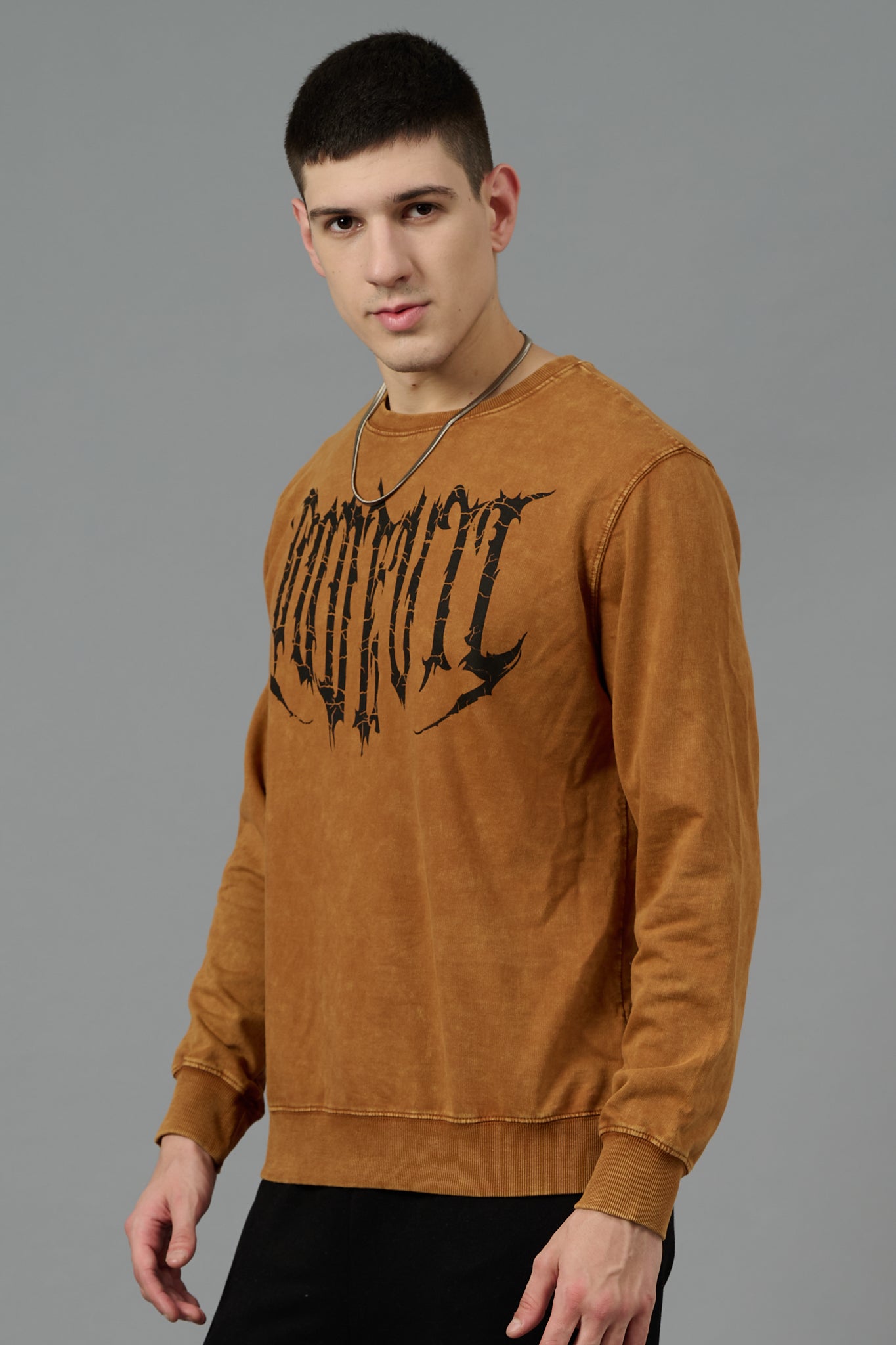 Go Devil Acid Wash Brown Sweatshirt for Men