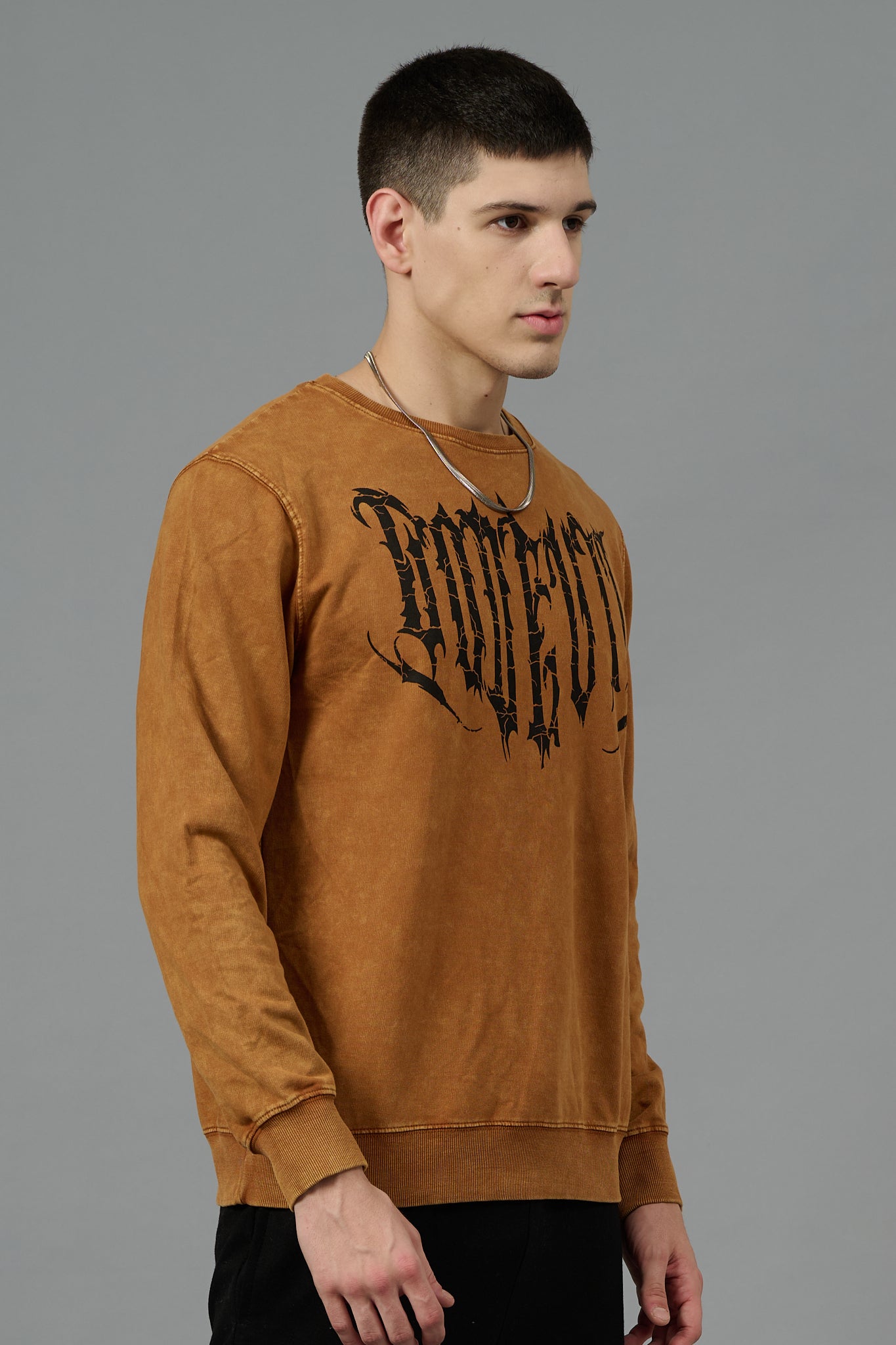 Go Devil Acid Wash Brown Sweatshirt for Men